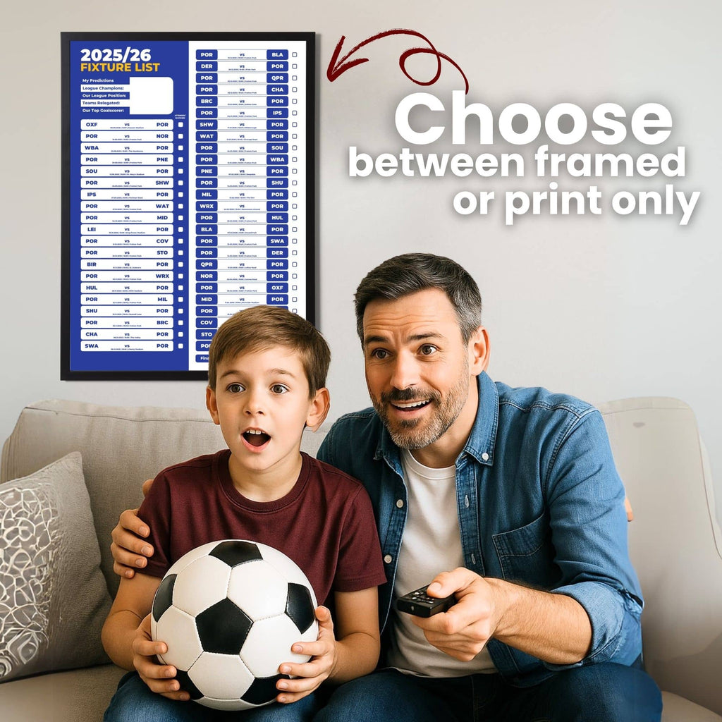 Championship Clubs - 2025/26 Football Fixture Poster - A3 Size (29.7x42cm)