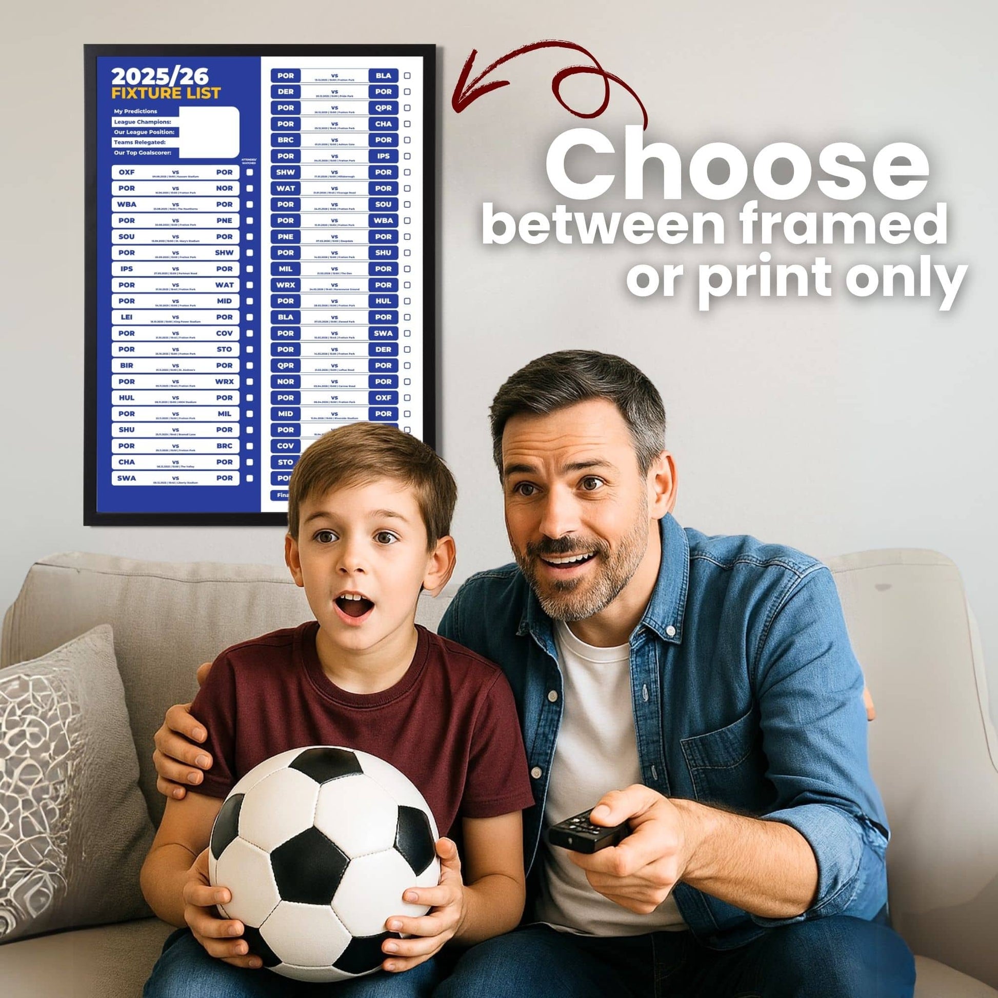 Championship Clubs - 2025/26 Football Fixture Poster - A3 Size (29.7x42cm)
