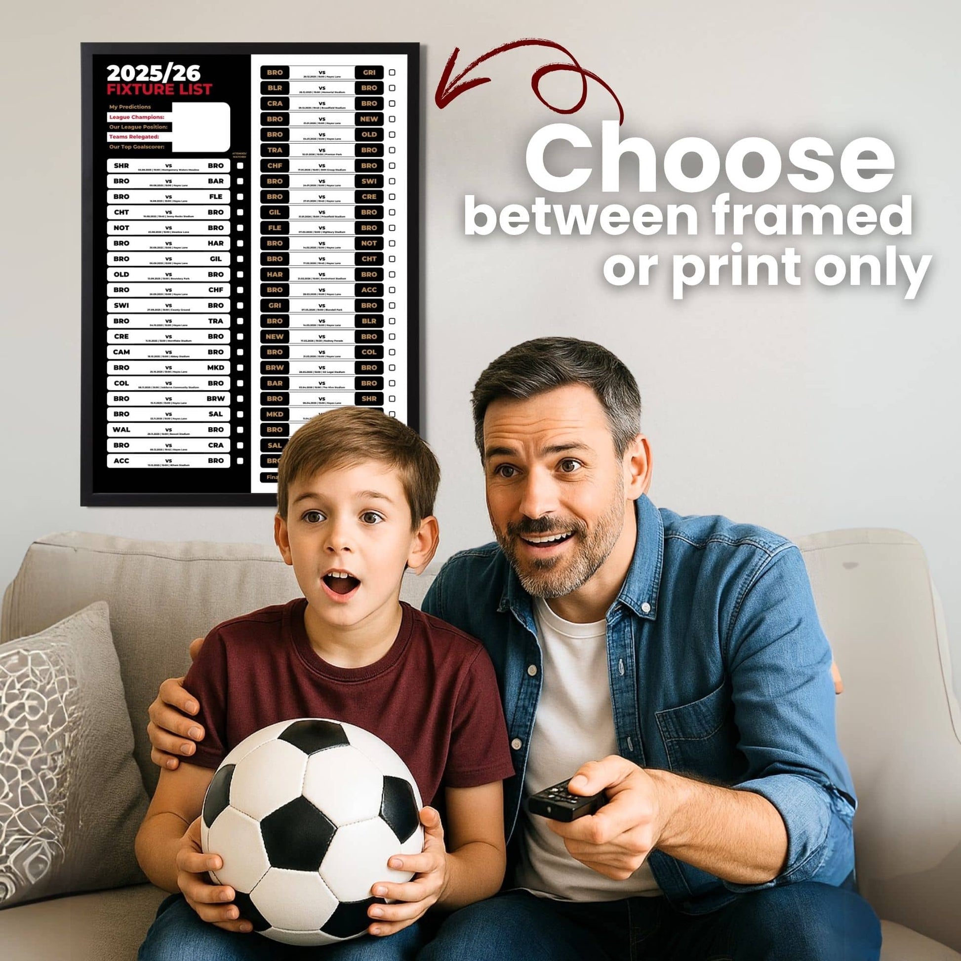 League 2 Clubs - 2025/26 Football Fixture Poster - A3 Size (29.7x42cm)