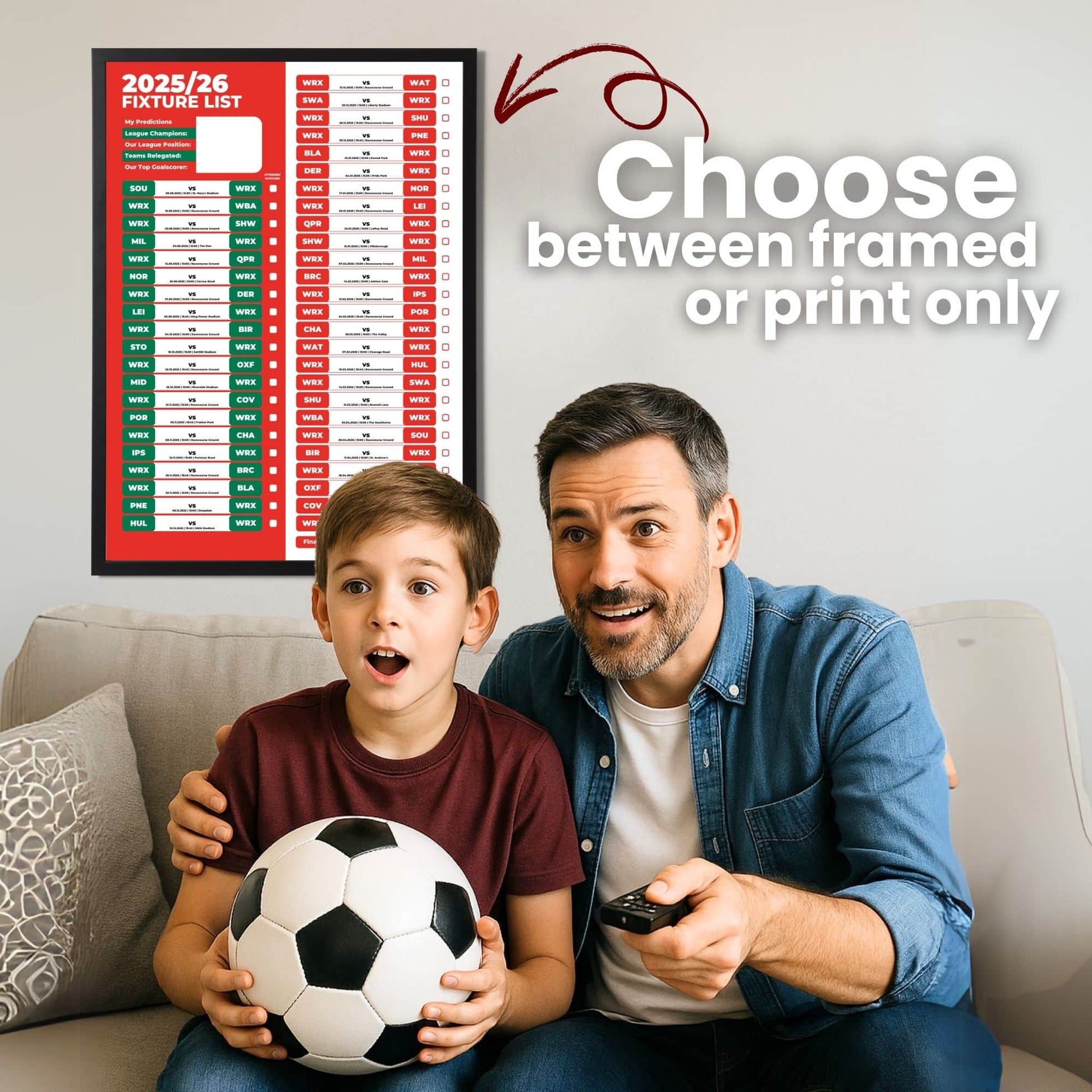 Championship Clubs - 2025/26 Football Fixture Poster - A3 Size (29.7x42cm)