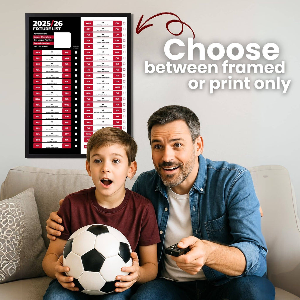 Premier League Clubs - 2025/26 Football Fixture Poster - A3 Size (29.7x42cm)