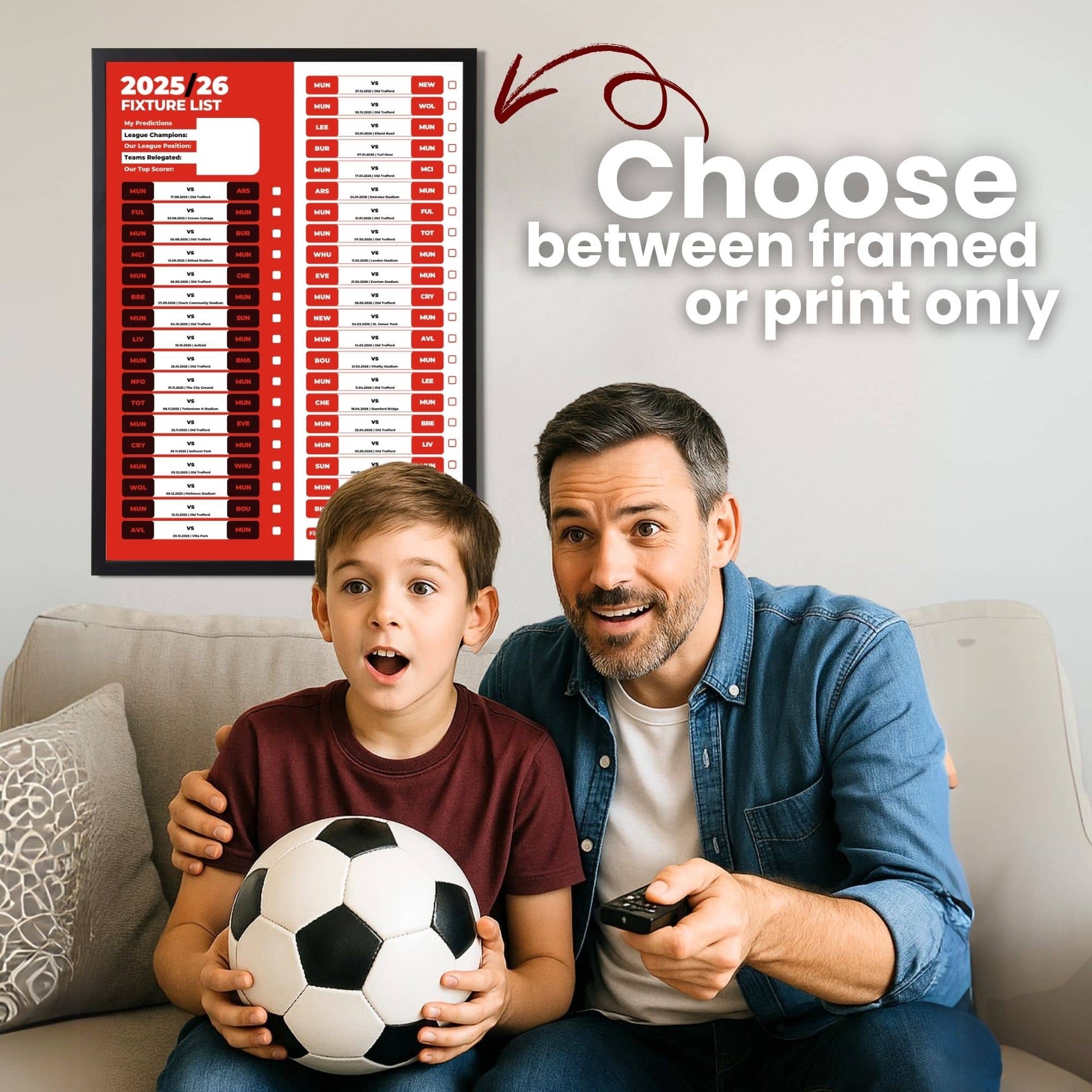Premier League Clubs - 2025/26 Football Fixture Poster - A3 Size (29.7x42cm)