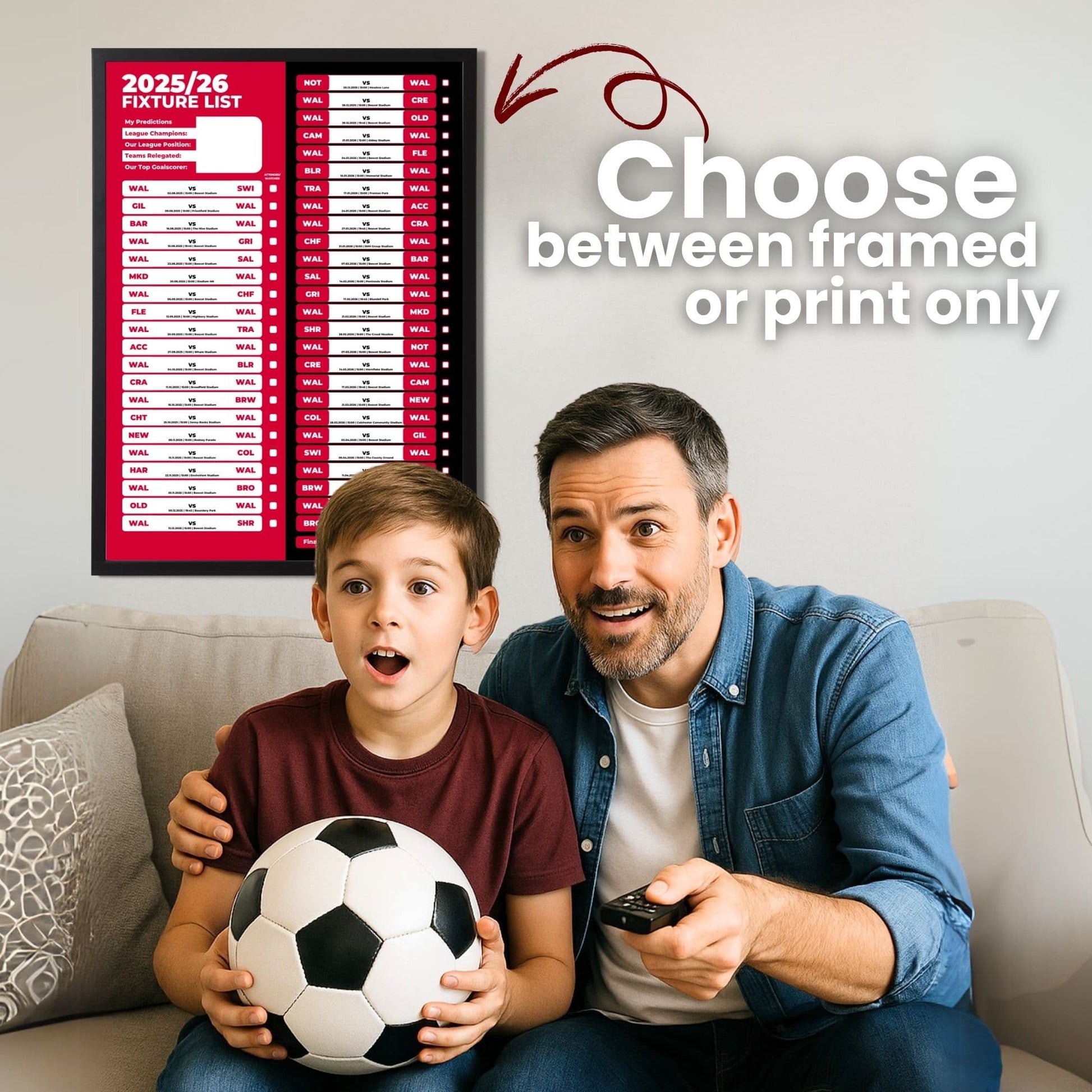 League 2 Clubs - 2025/26 Football Fixture Poster - A3 Size (29.7x42cm)
