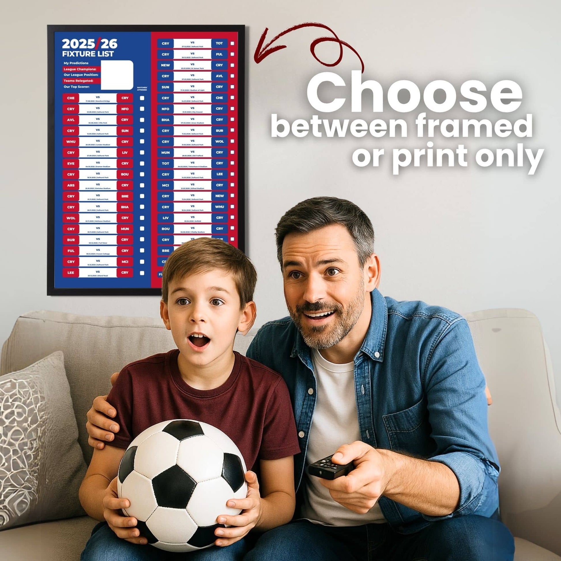 Premier League Clubs - 2025/26 Football Fixture Poster - A3 Size (29.7x42cm)