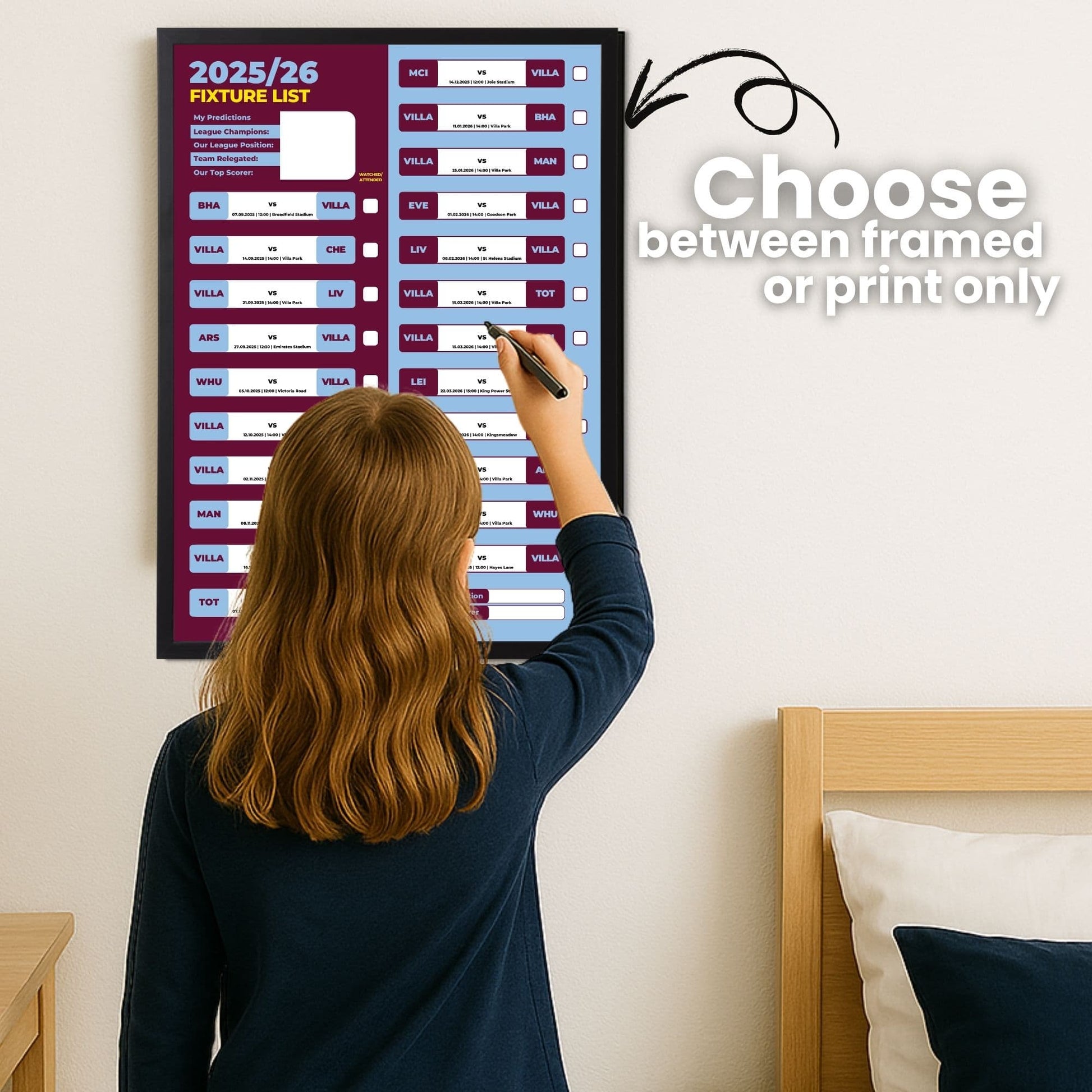 Women's Super League Clubs - 2025/26 Football Fixture Poster - A3 Size (29.7x42cm)