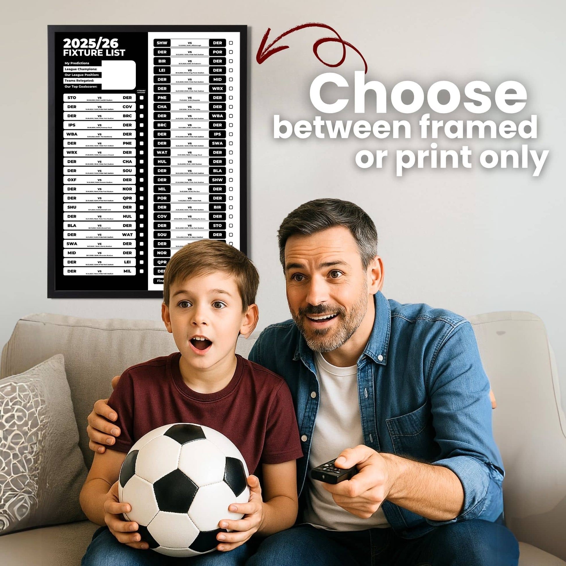 Championship Clubs - 2025/26 Football Fixture Poster - A3 Size (29.7x42cm)