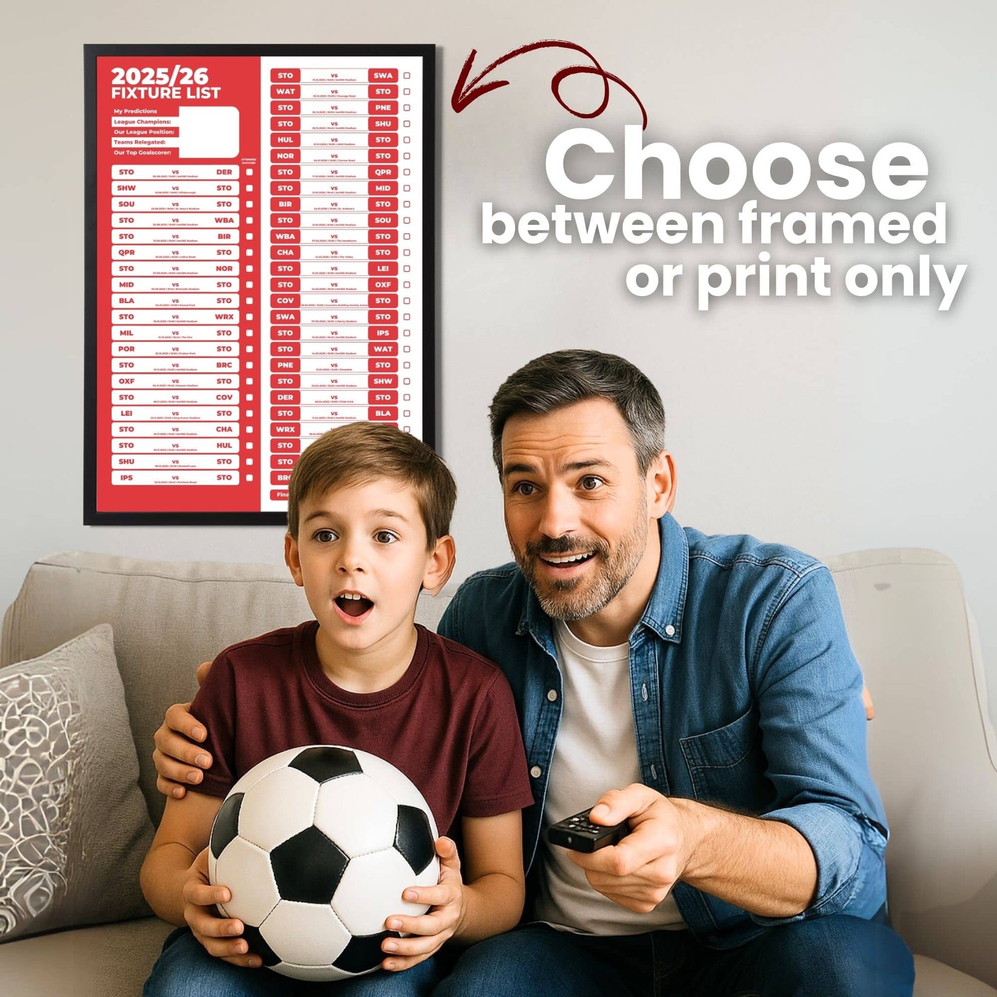 Championship Clubs - 2025/26 Football Fixture Poster - A3 Size (29.7x42cm)