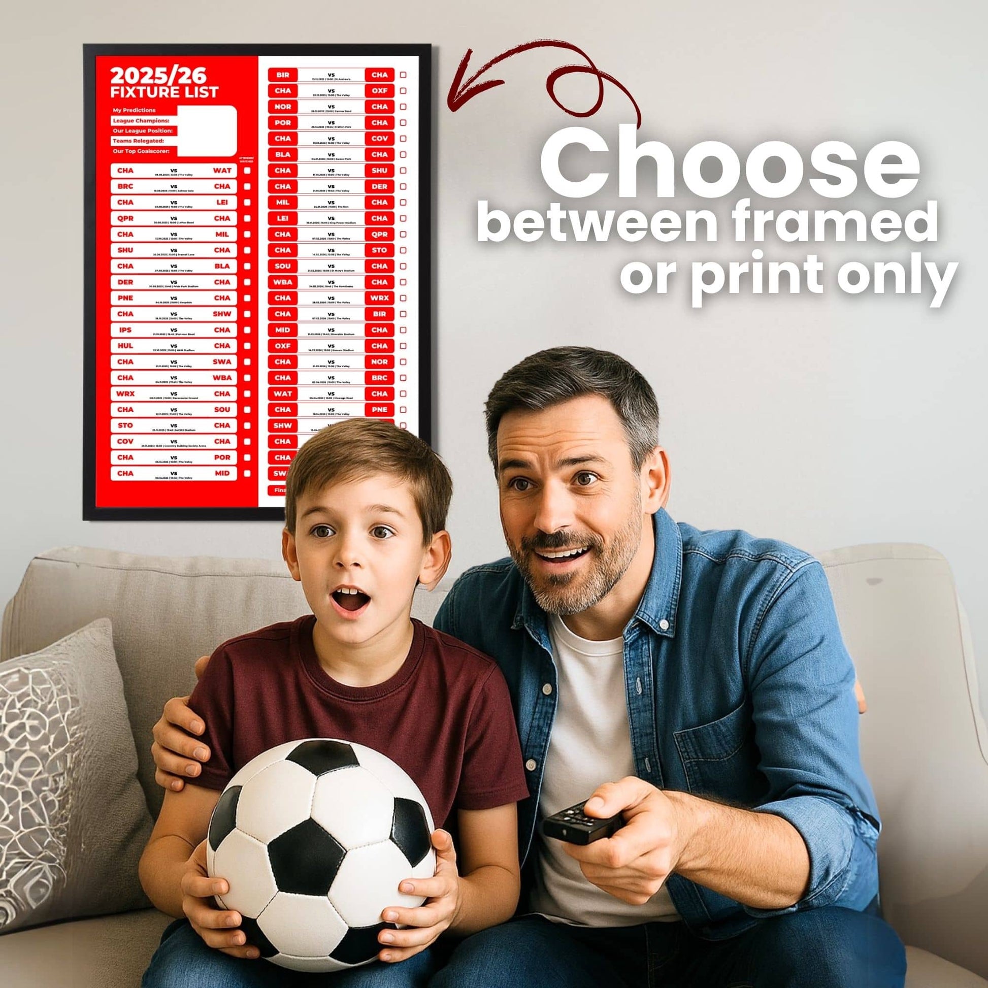 Championship Clubs - 2025/26 Football Fixture Poster - A3 Size (29.7x42cm)