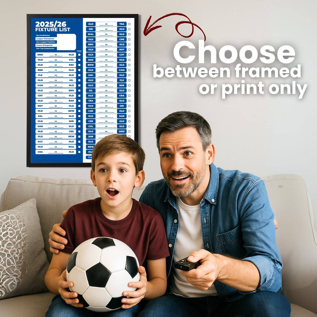 League 2 Clubs - 2025/26 Football Fixture Poster - A3 Size (29.7x42cm)