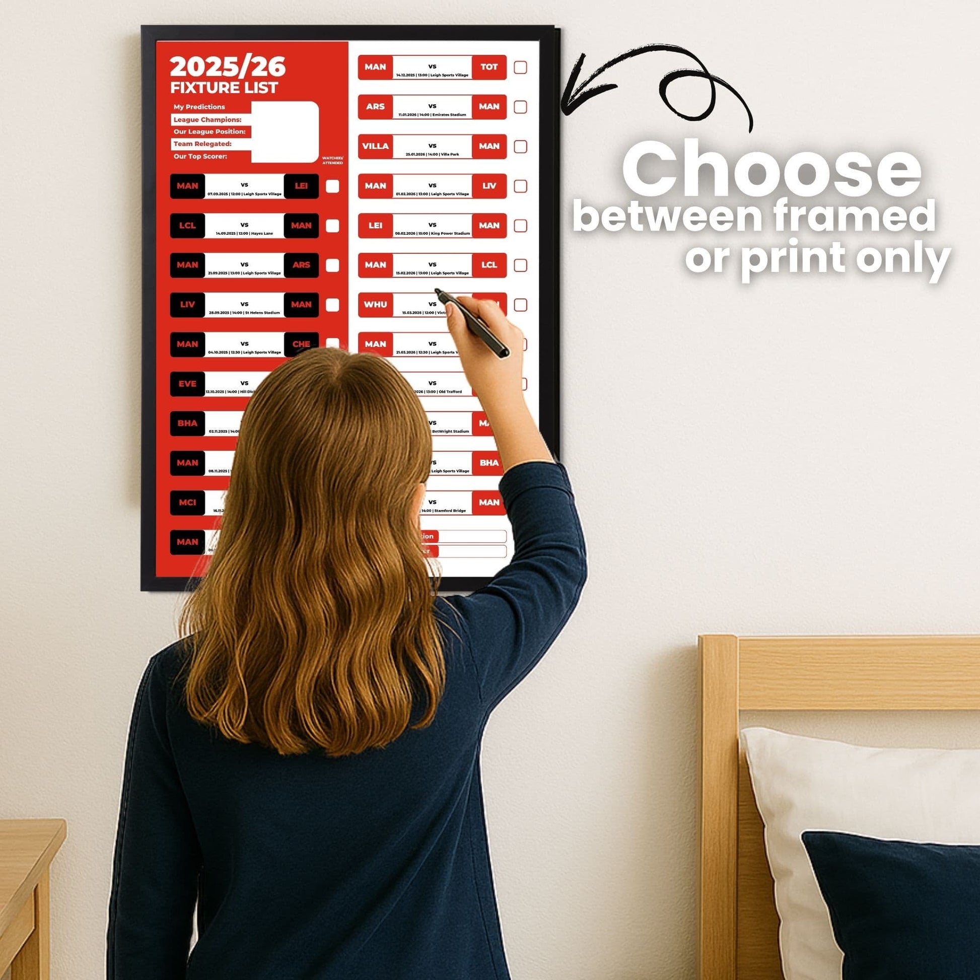 Women's Super League Clubs - 2025/26 Football Fixture Poster - A3 Size (29.7x42cm)