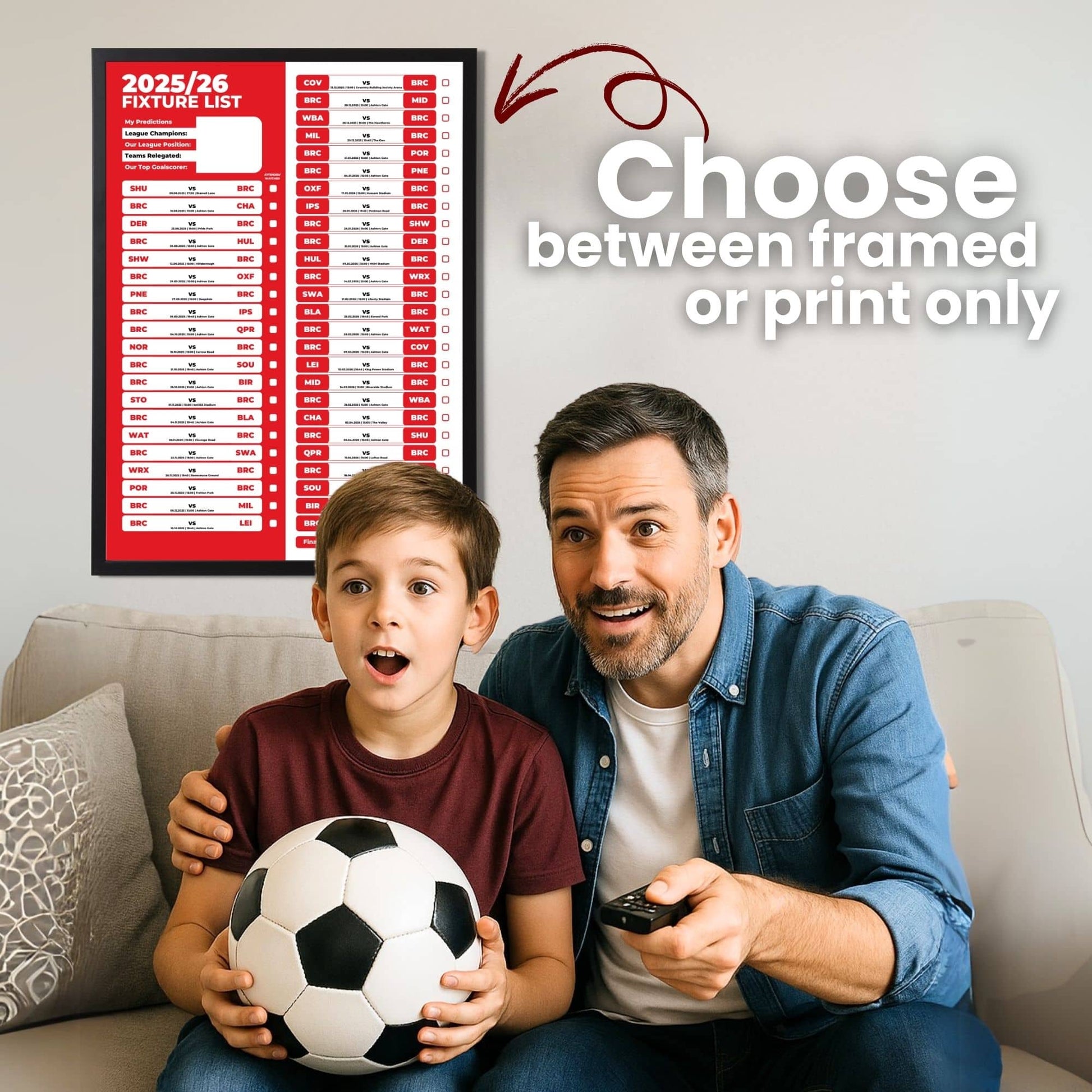 Championship Clubs - 2025/26 Football Fixture Poster - A3 Size (29.7x42cm)