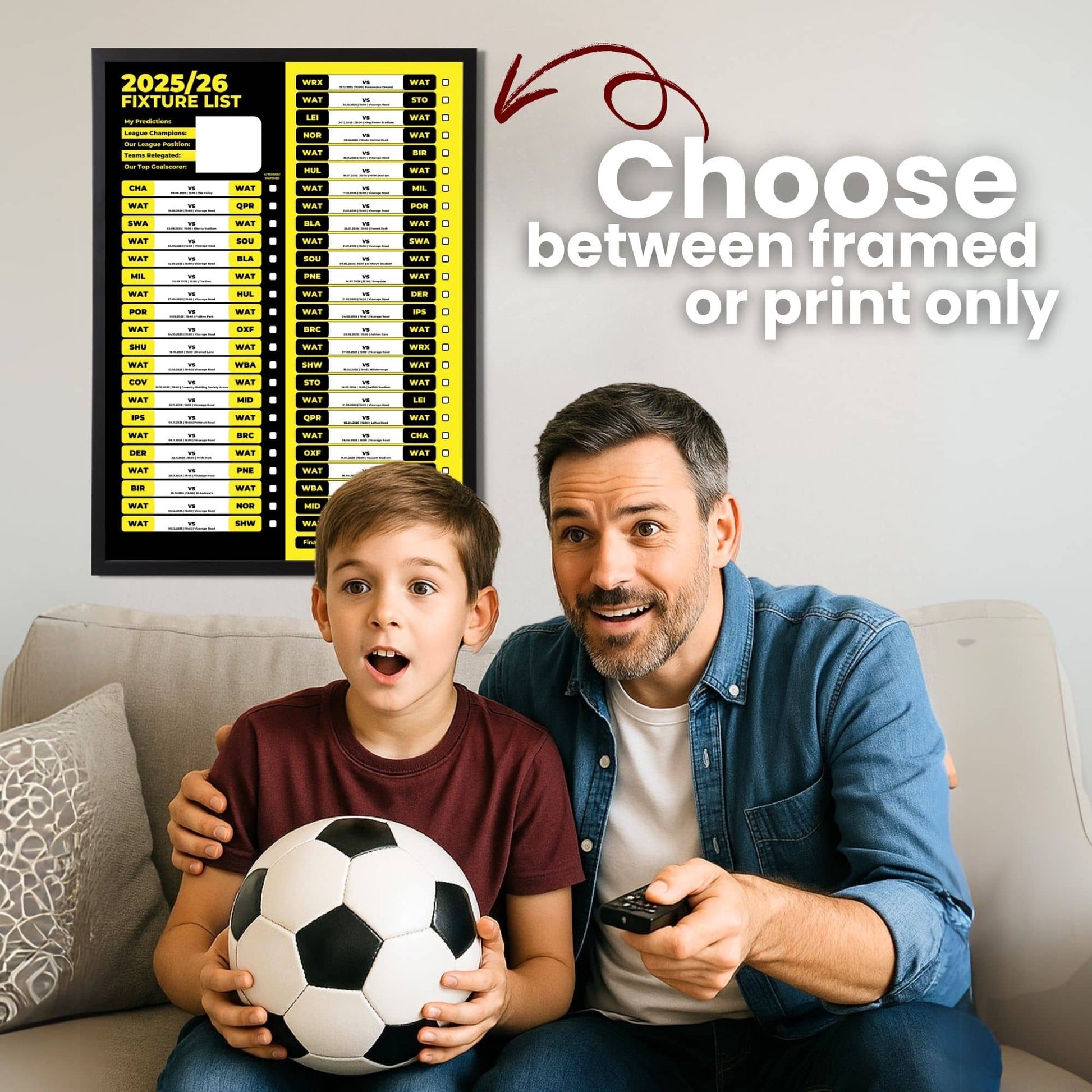 Championship Clubs - 2025/26 Football Fixture Poster - A3 Size (29.7x42cm)