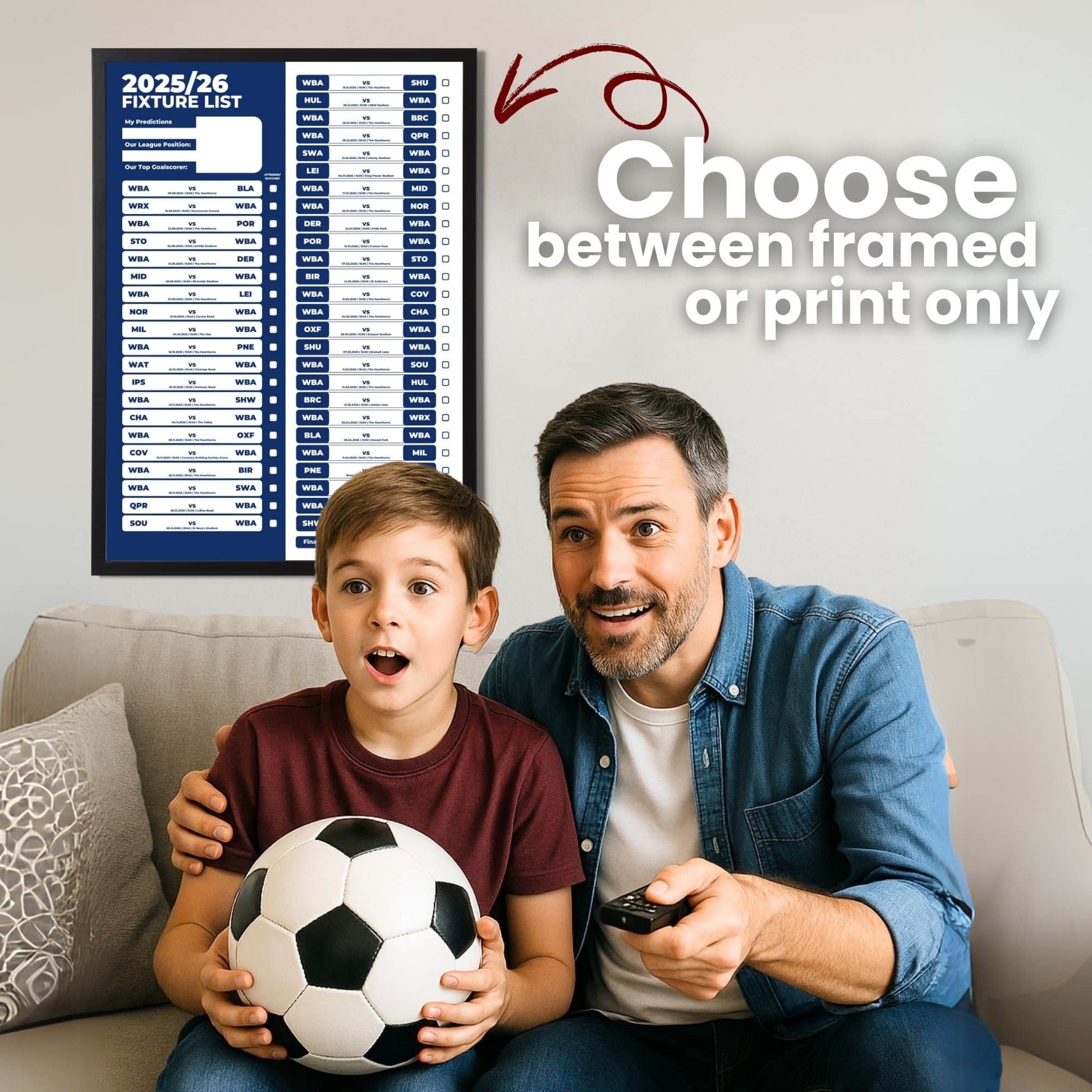 Championship Clubs - 2025/26 Football Fixture Poster - A3 Size (29.7x42cm)