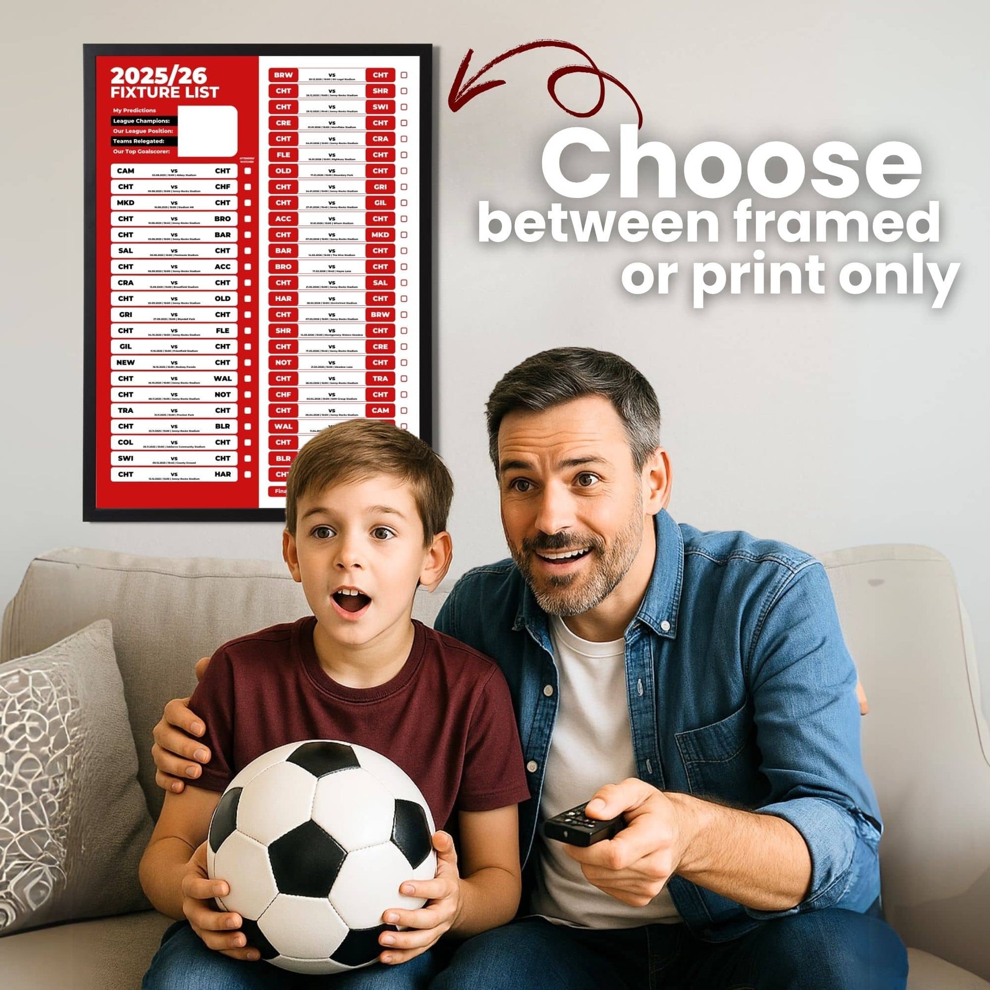 League 2 Clubs - 2025/26 Football Fixture Poster - A3 Size (29.7x42cm)