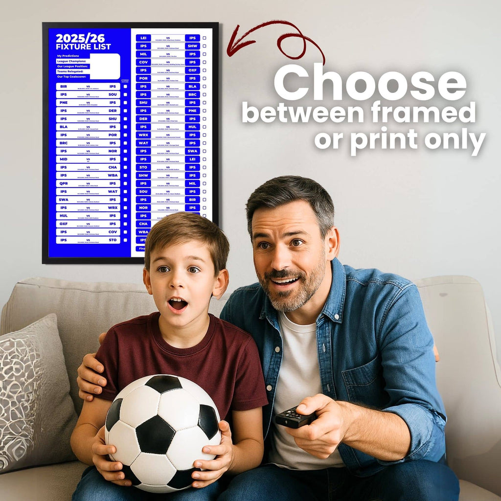 Championship Clubs - 2025/26 Football Fixture Poster - A3 Size (29.7x42cm)