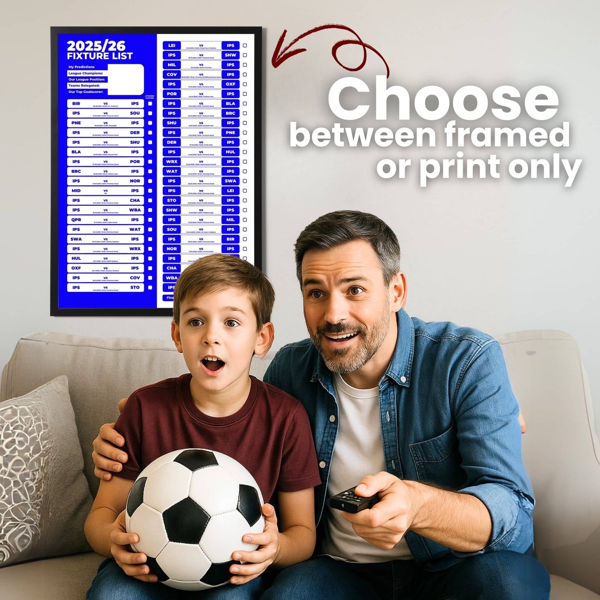 Championship Clubs - 2025/26 Football Fixture Poster - A3 Size (29.7x42cm)