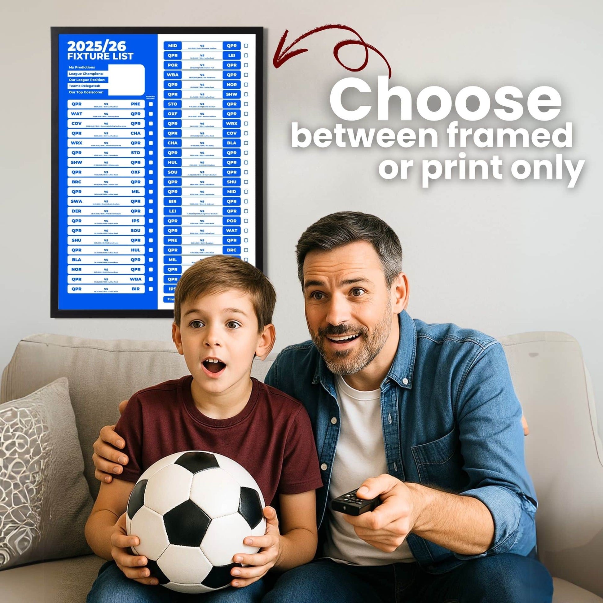 Championship Clubs - 2025/26 Football Fixture Poster - A3 Size (29.7x42cm)