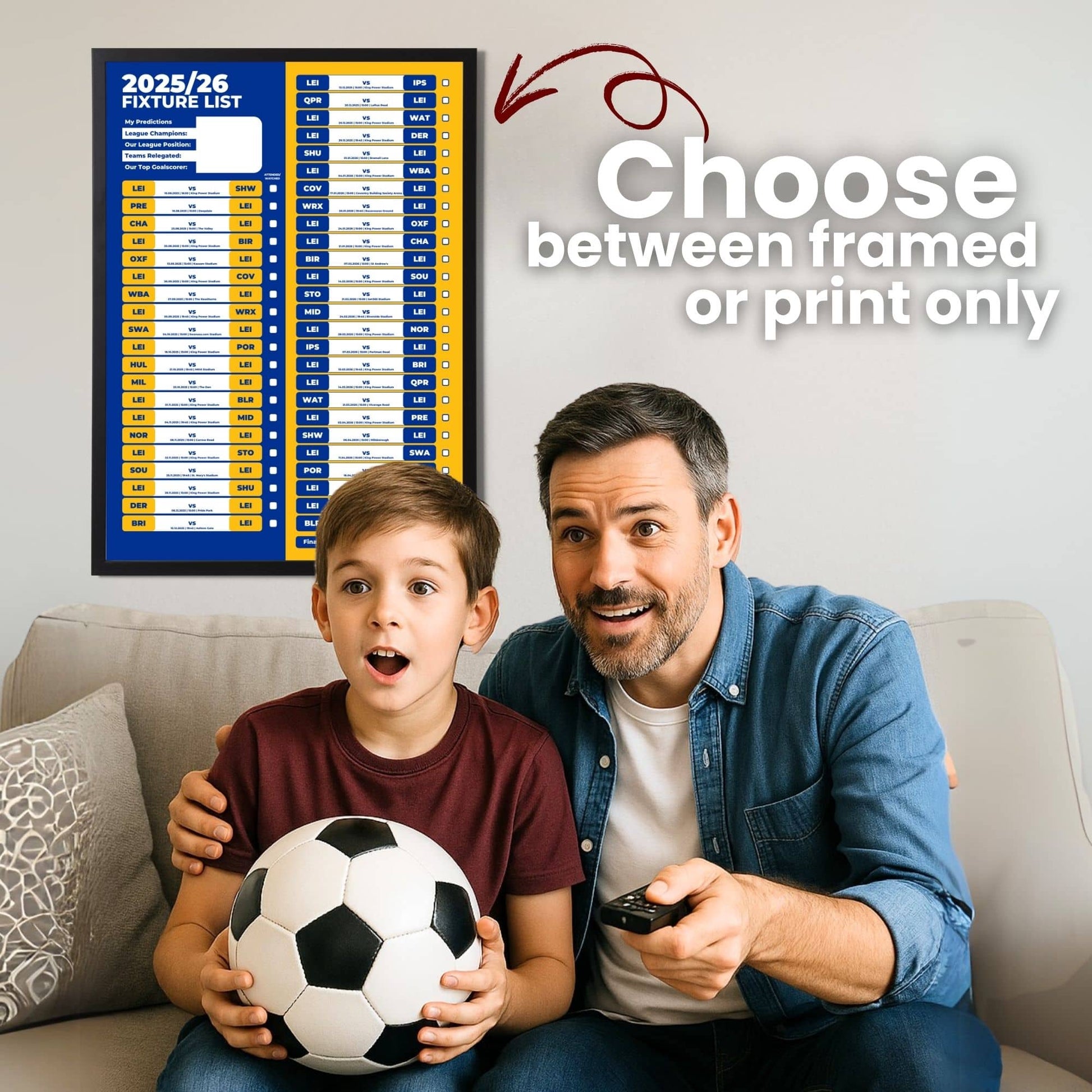 Championship Clubs - 2025/26 Football Fixture Poster - A3 Size (29.7x42cm)