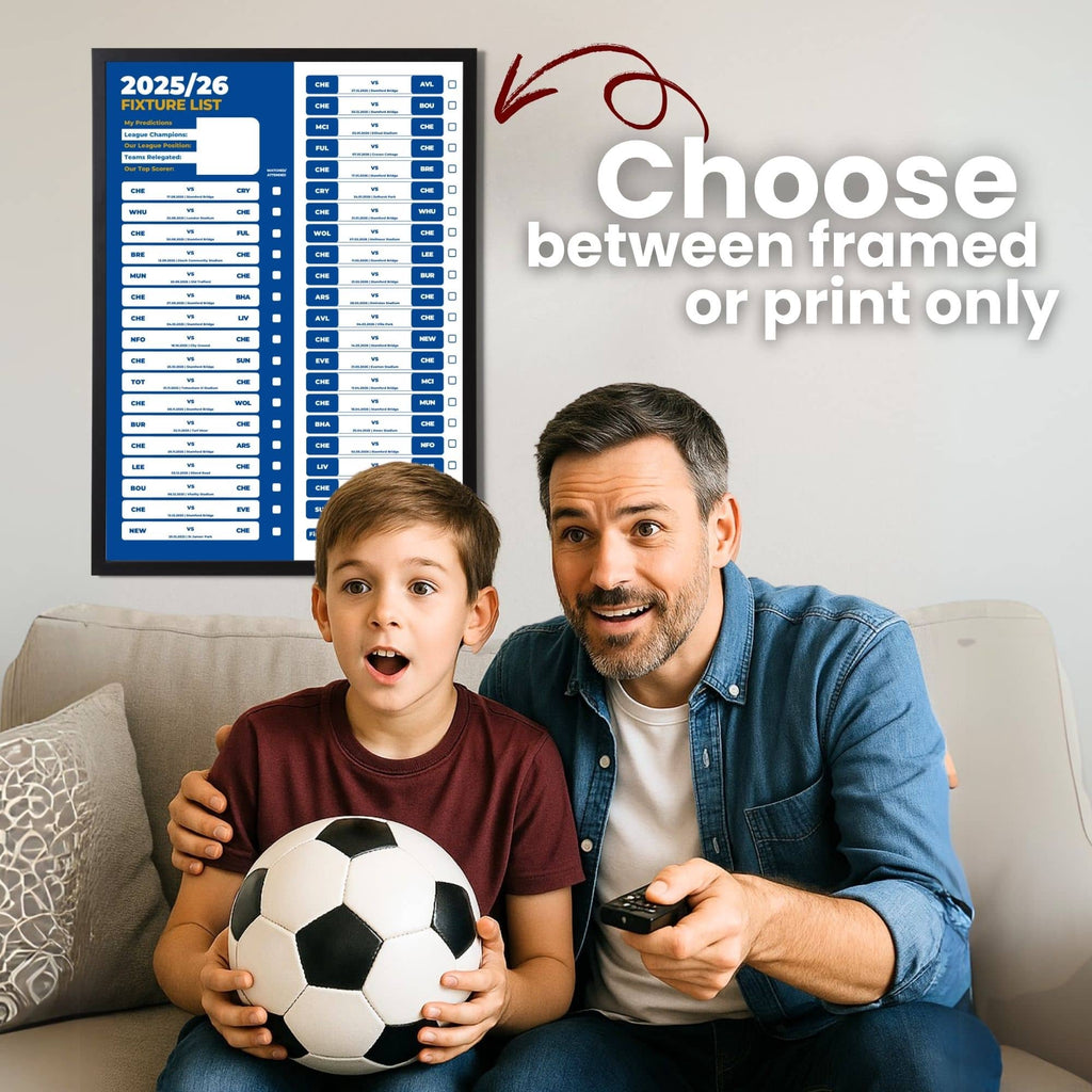 Premier League Clubs - 2025/26 Football Fixture Poster - A3 Size (29.7x42cm)