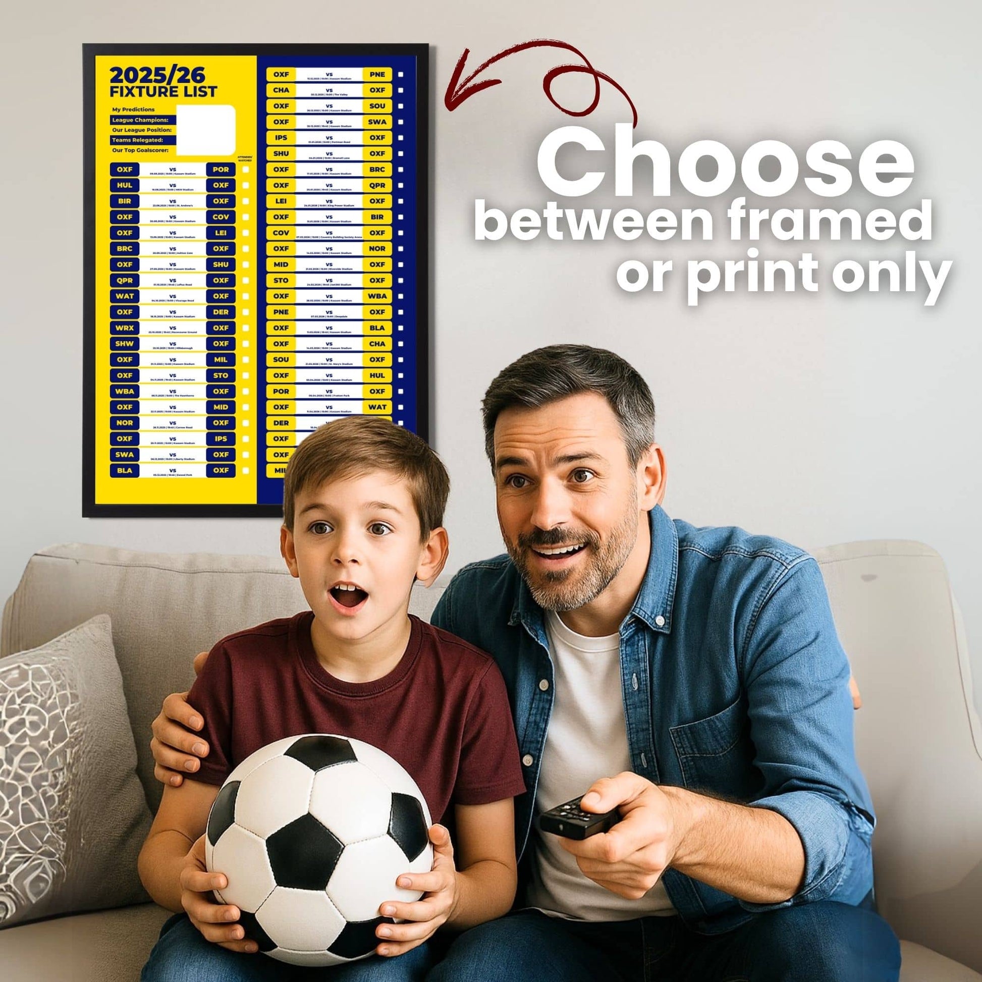 Championship Clubs - 2025/26 Football Fixture Poster - A3 Size (29.7x42cm)