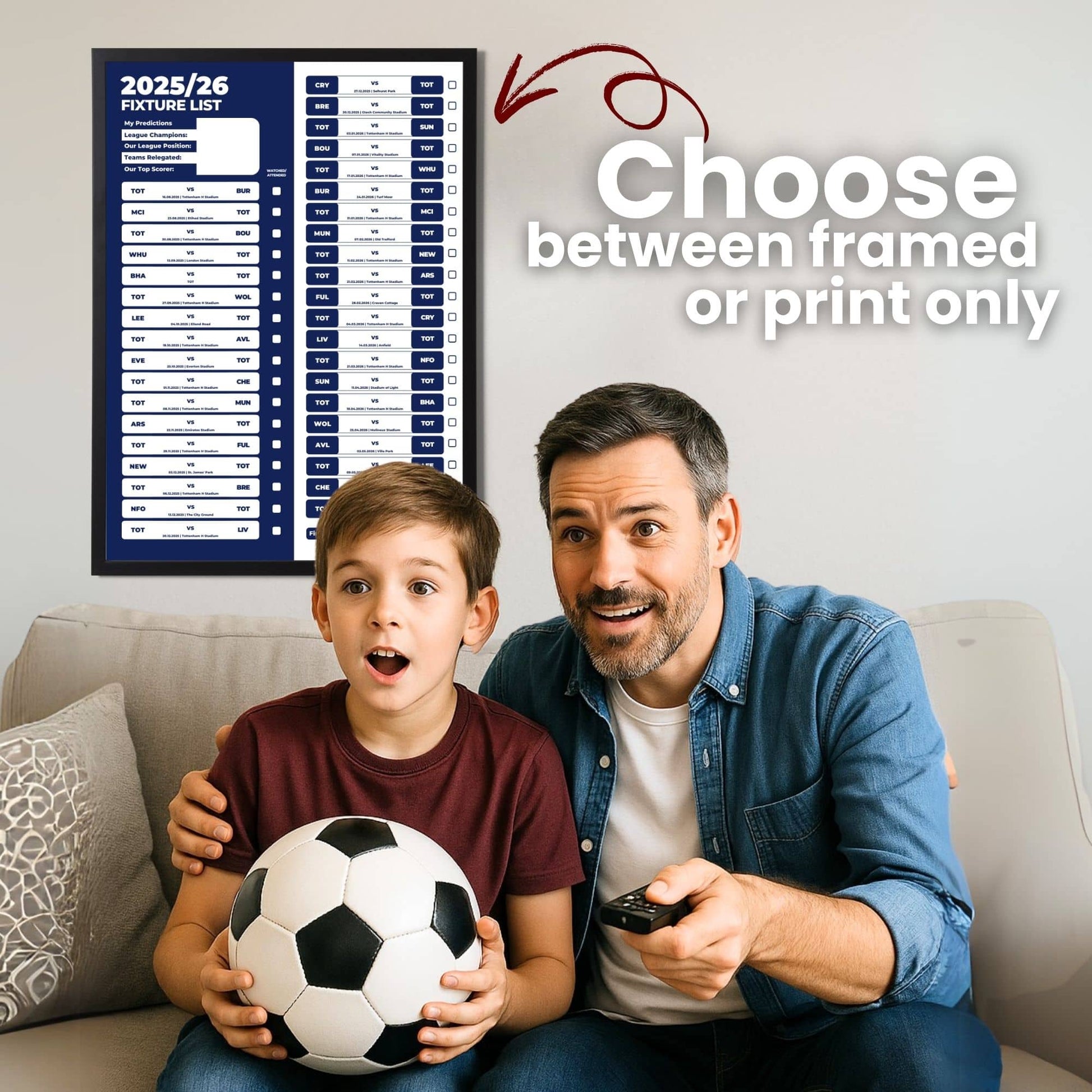 Premier League Clubs - 2025/26 Football Fixture Poster - A3 Size (29.7x42cm)