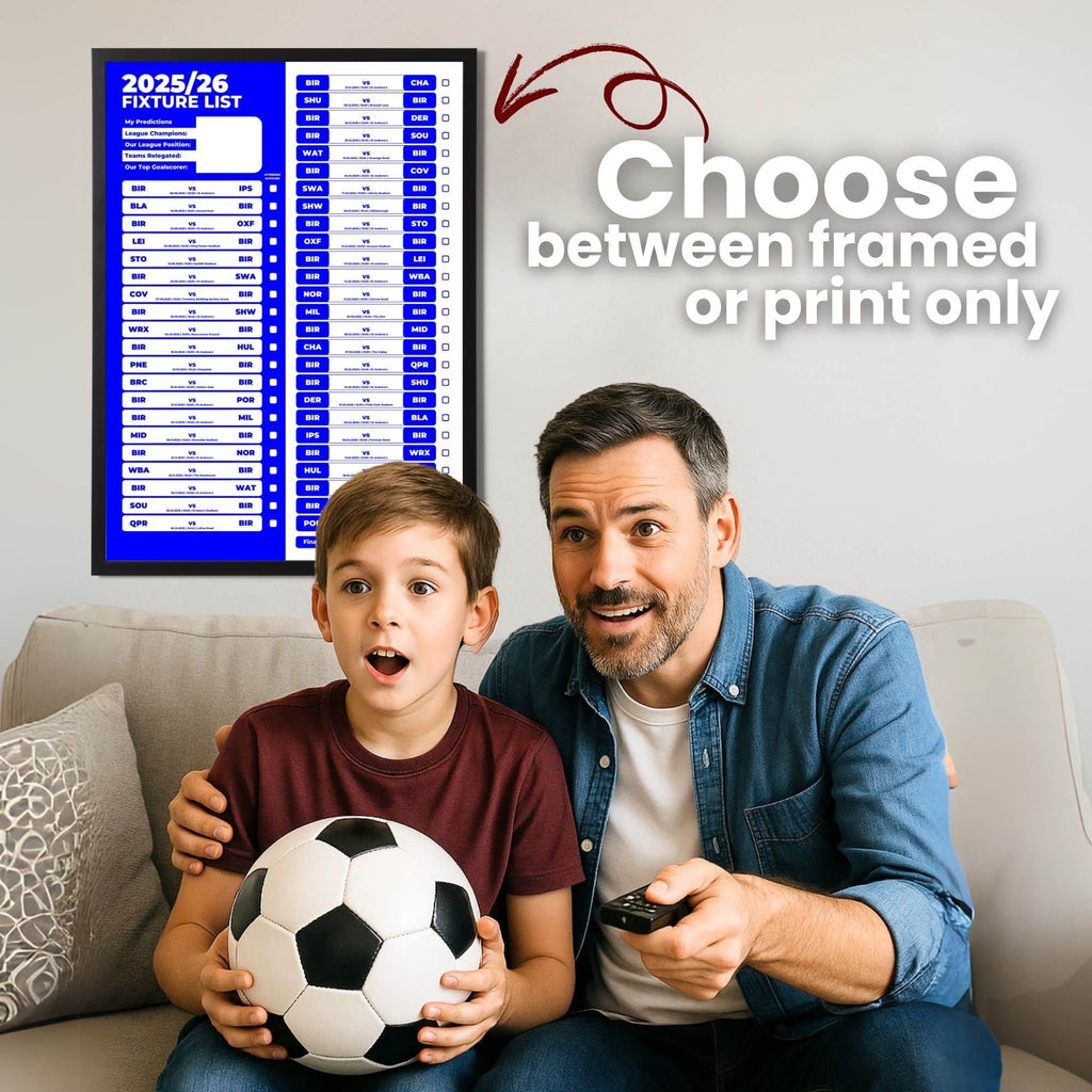 Championship Clubs - 2025/26 Football Fixture Poster - A3 Size (29.7x42cm)
