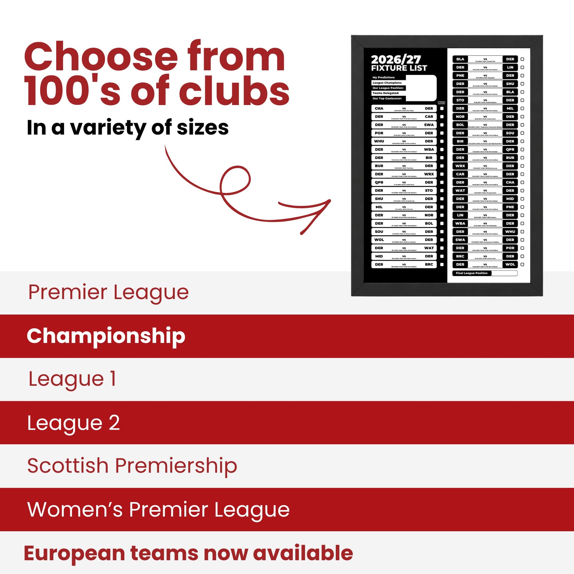Derby County — Choose From 100s of Clubs