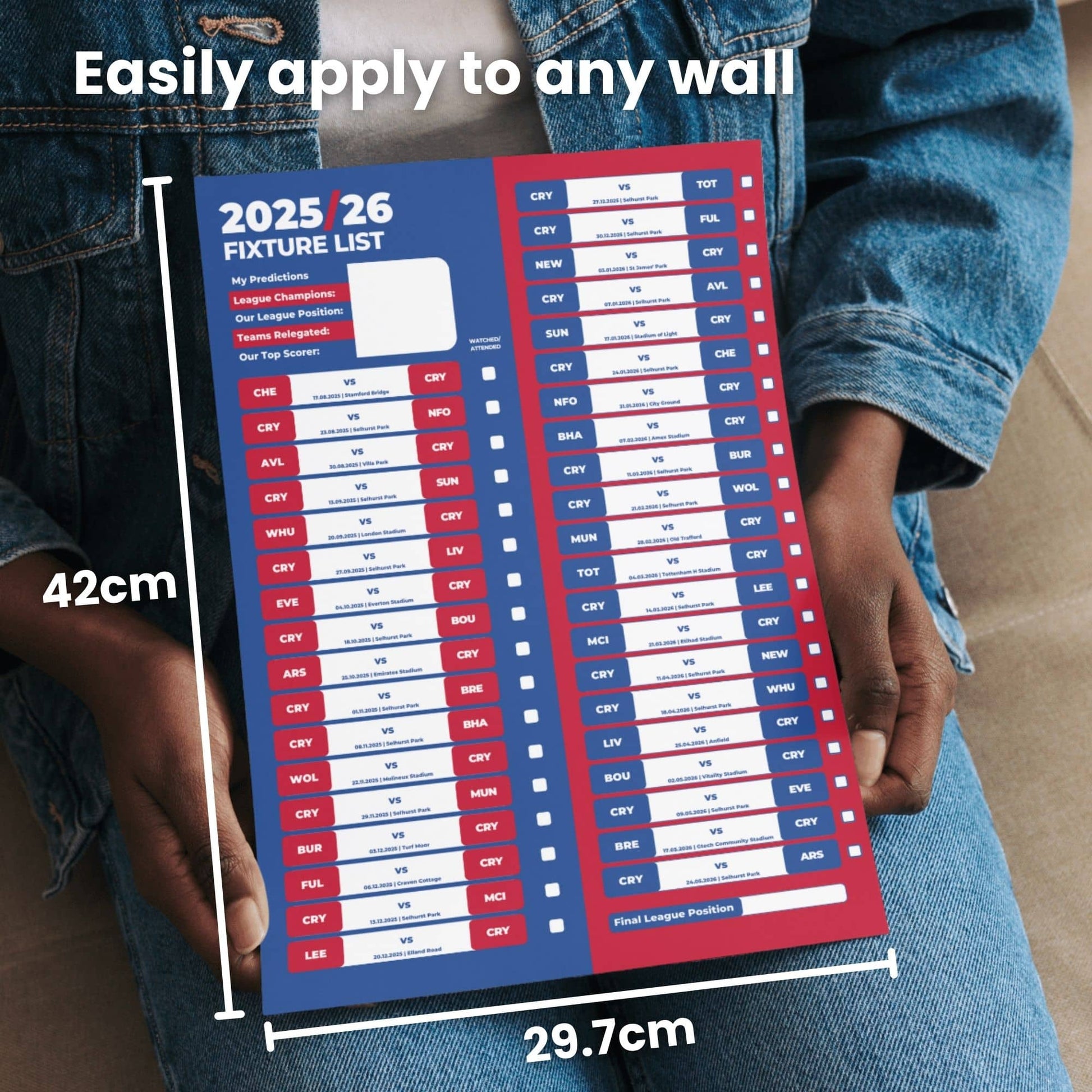 Premier League Clubs - 2025/26 Football Fixture Poster - A3 Size (29.7x42cm)