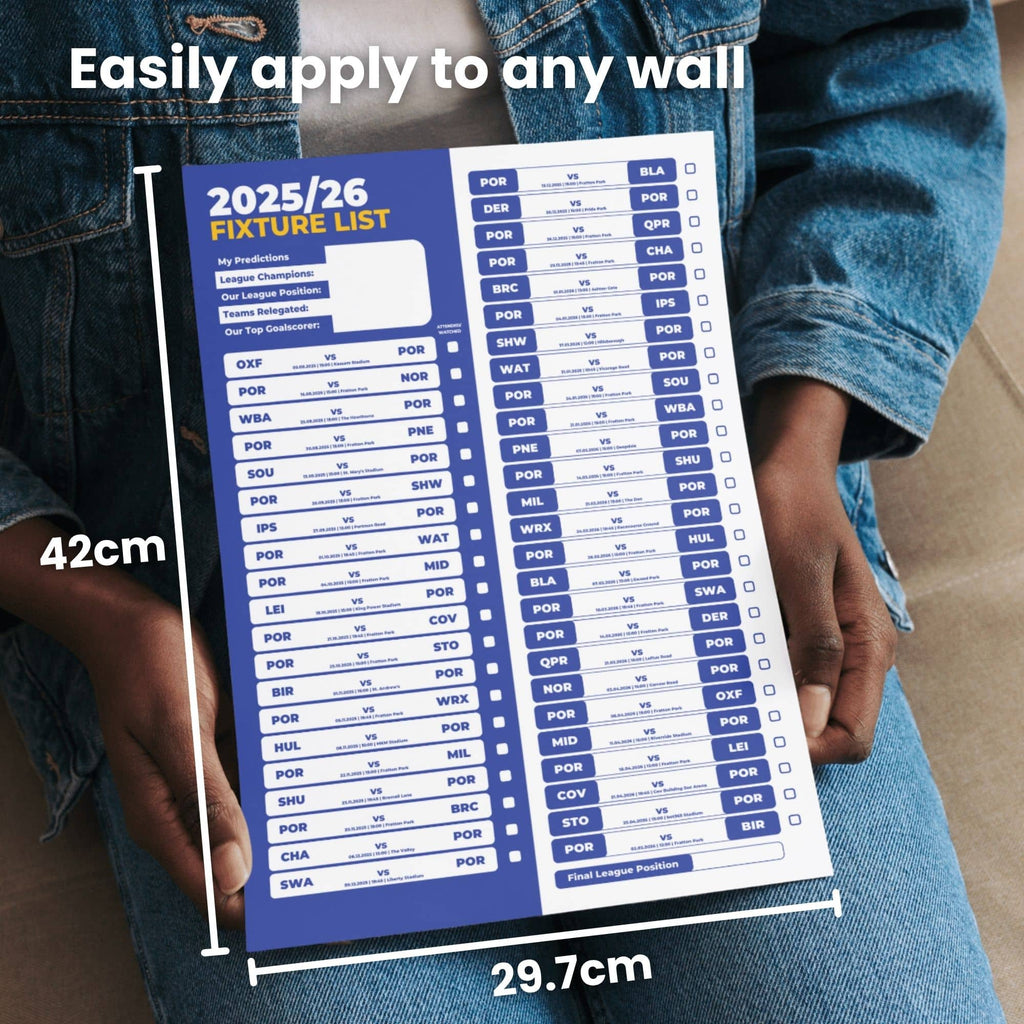 Championship Clubs - 2025/26 Football Fixture Poster - A3 Size (29.7x42cm)