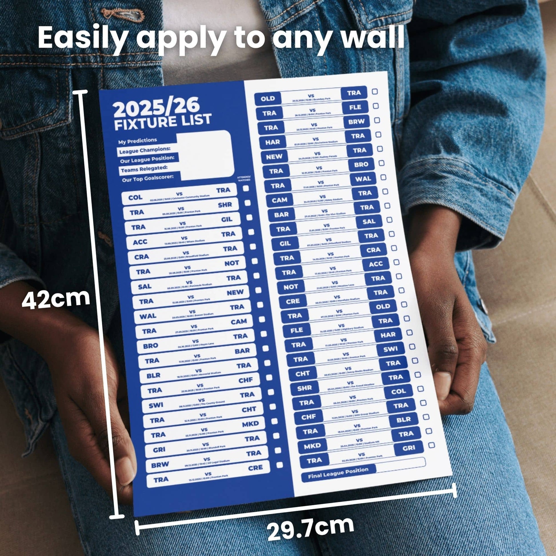 League 2 Clubs - 2025/26 Football Fixture Poster - A3 Size (29.7x42cm)