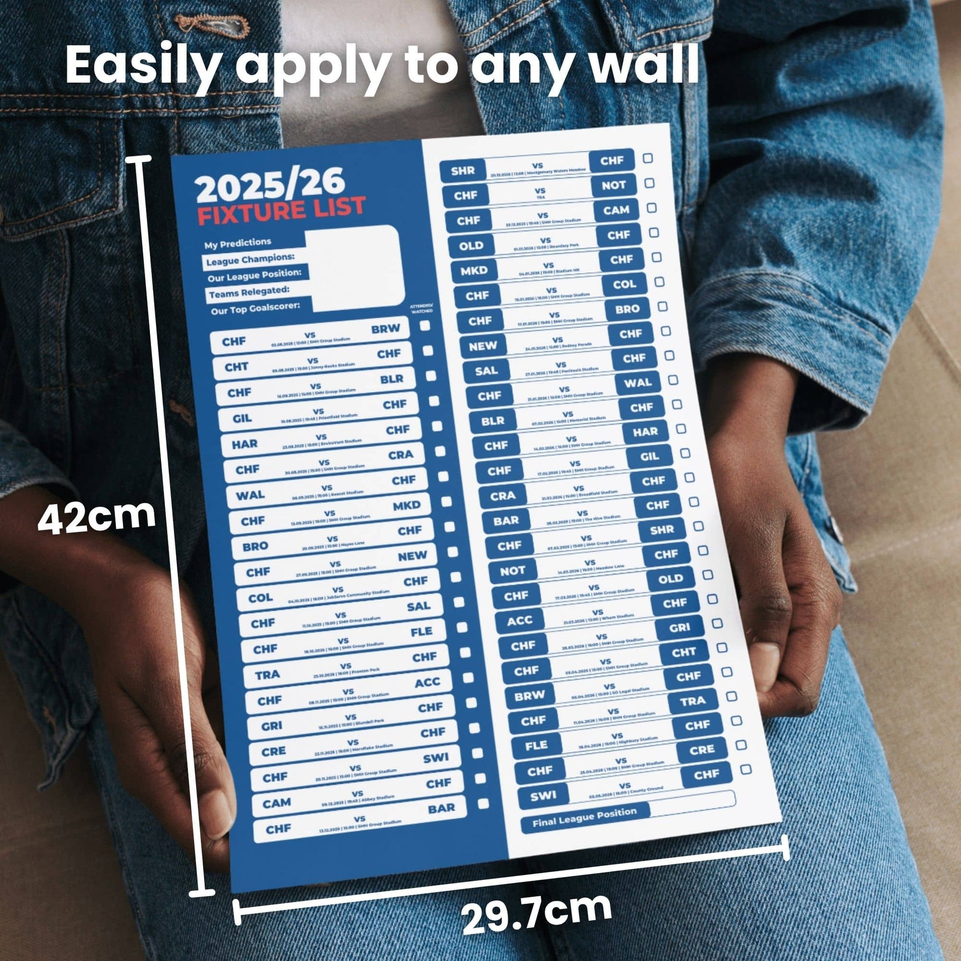 League 2 Clubs - 2025/26 Football Fixture Poster - A3 Size (29.7x42cm)
