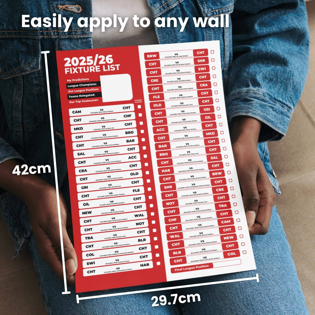 League 2 Clubs - 2025/26 Football Fixture Poster - A3 Size (29.7x42cm)