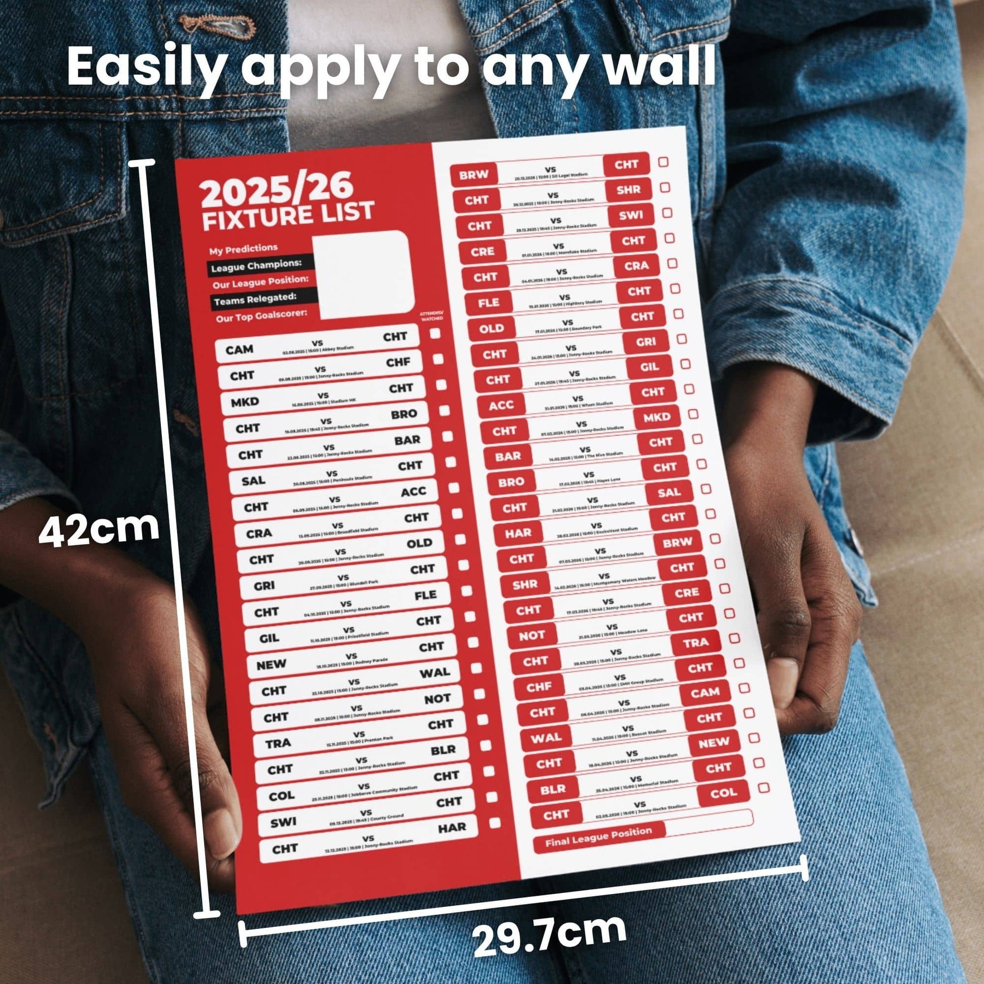 League 2 Clubs - 2025/26 Football Fixture Poster - A3 Size (29.7x42cm)