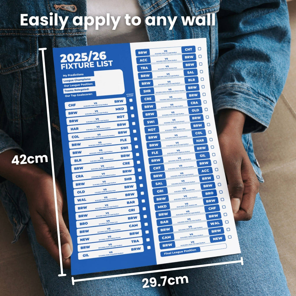 League 2 Clubs - 2025/26 Football Fixture Poster - A3 Size (29.7x42cm)