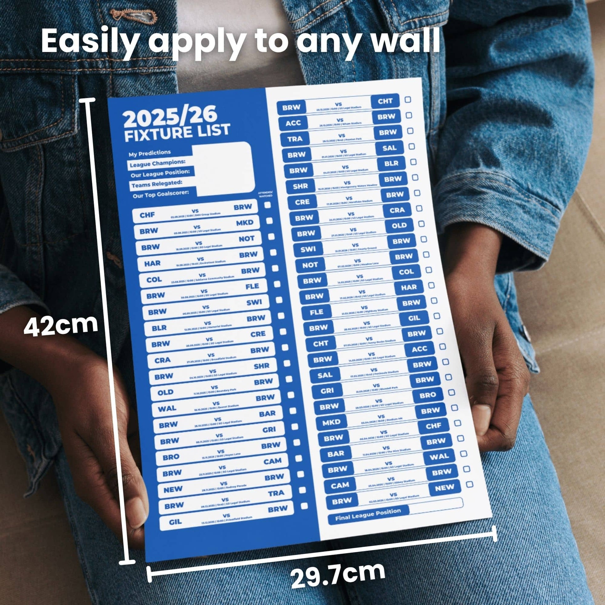 League 2 Clubs - 2025/26 Football Fixture Poster - A3 Size (29.7x42cm)