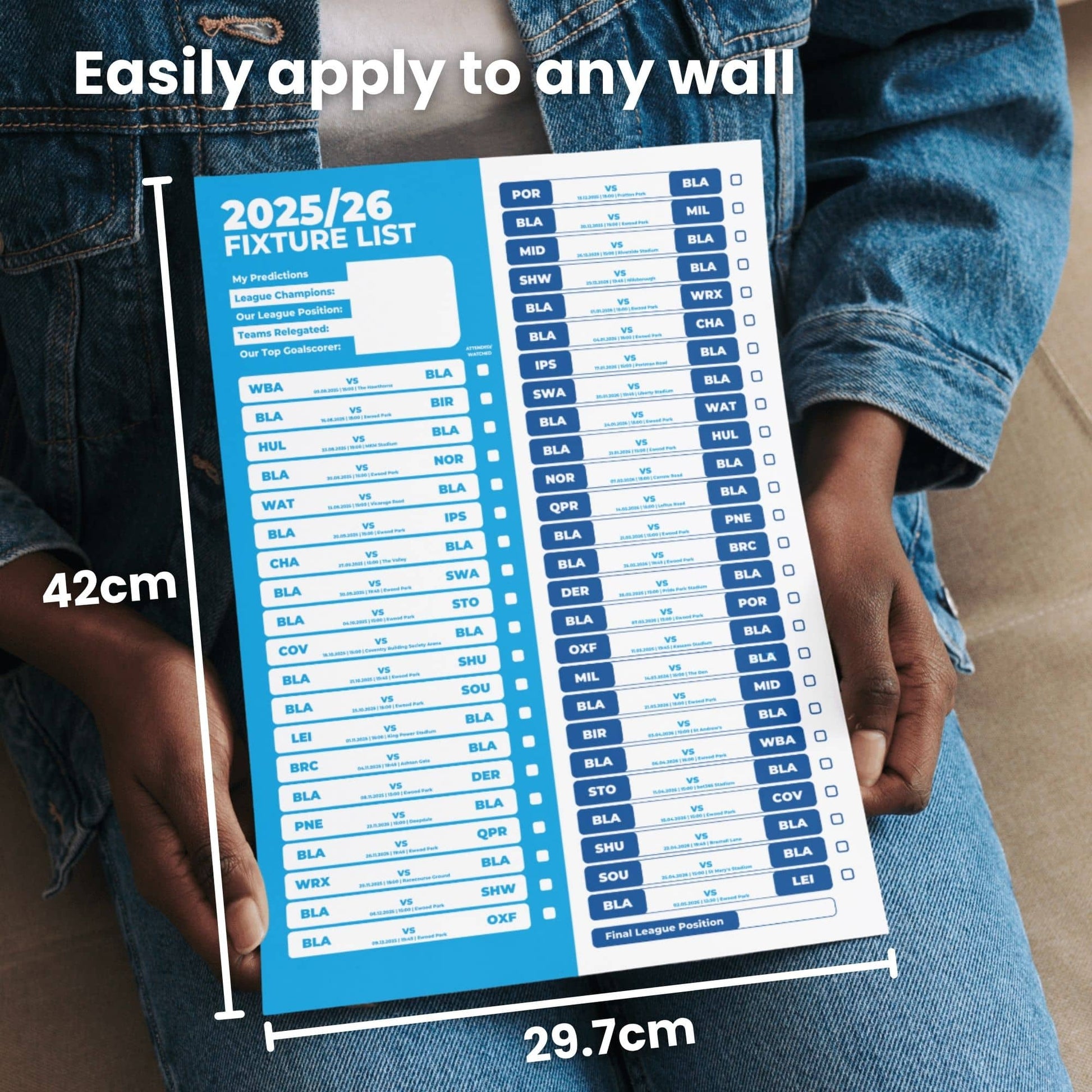 Championship Clubs - 2025/26 Football Fixture Poster - A3 Size (29.7x42cm)