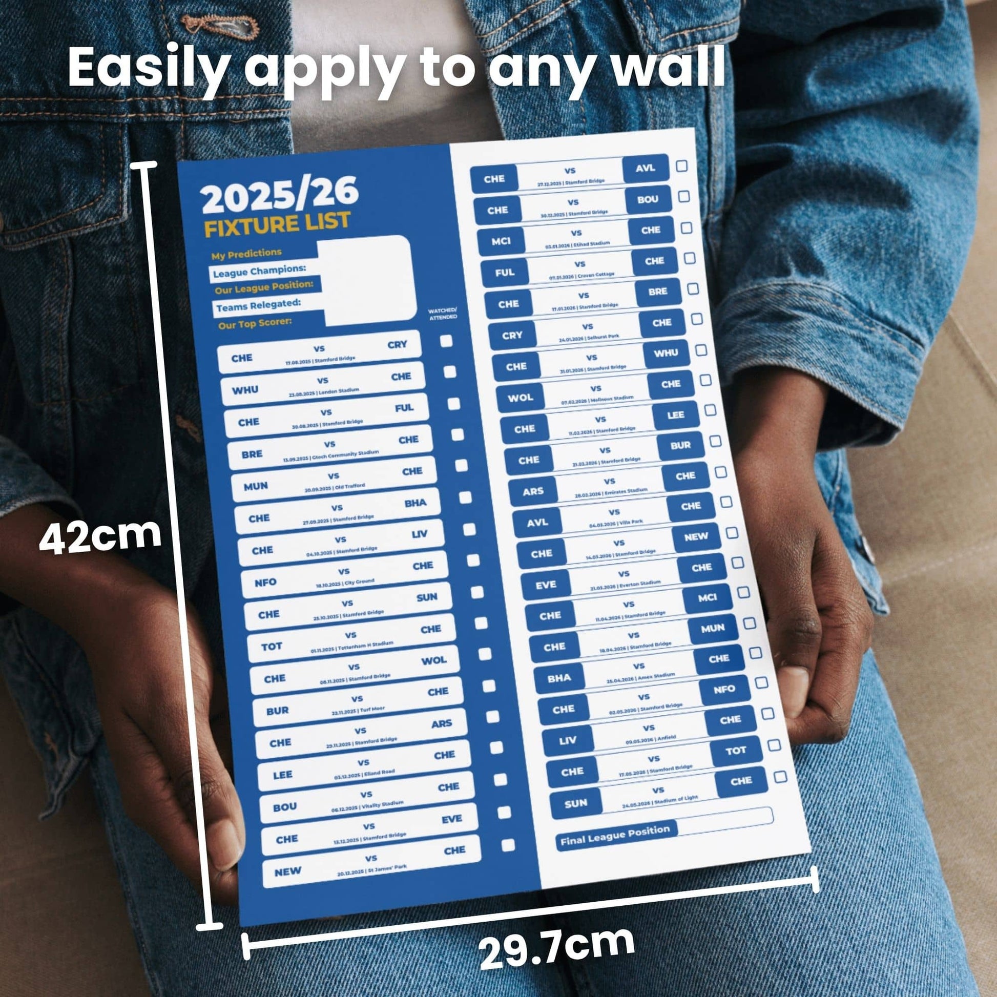 Premier League Clubs - 2025/26 Football Fixture Poster - A3 Size (29.7x42cm)