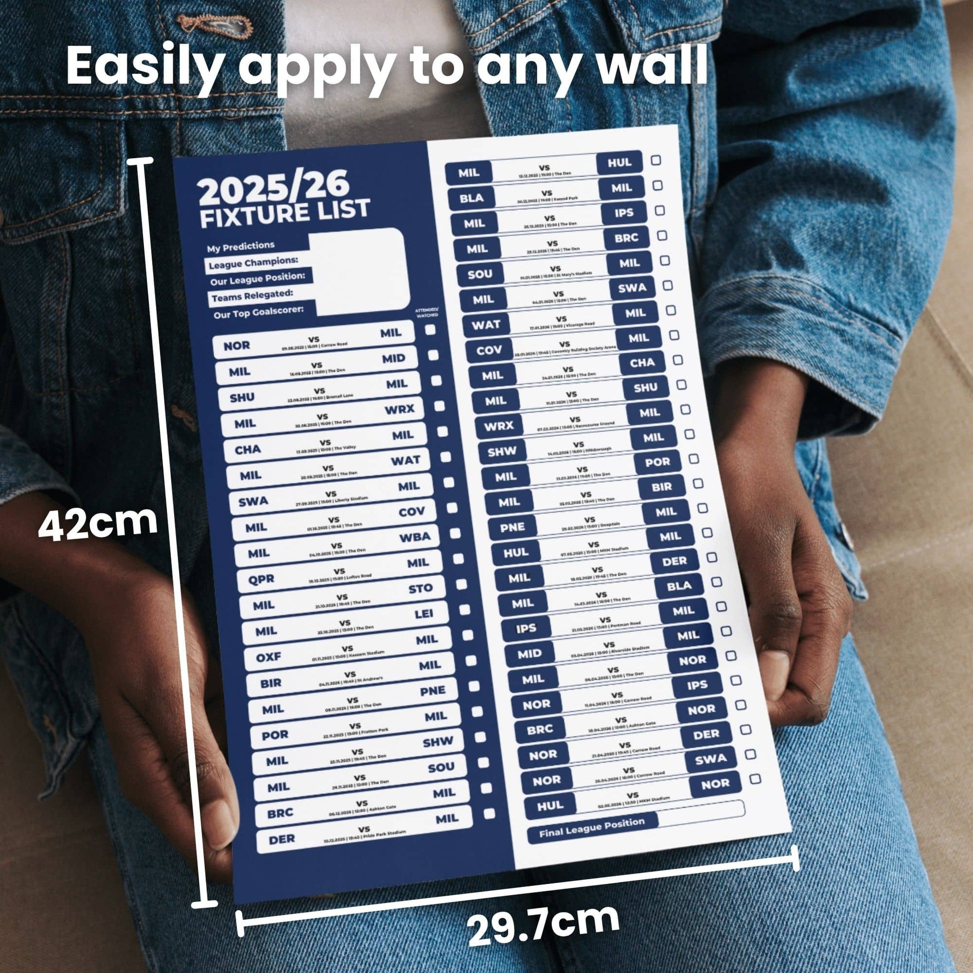 Championship Clubs - 2025/26 Football Fixture Poster - A3 Size (29.7x42cm)