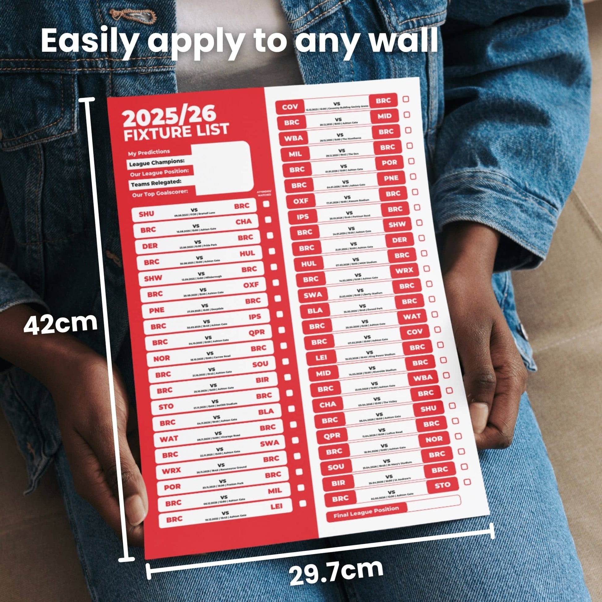 Championship Clubs - 2025/26 Football Fixture Poster - A3 Size (29.7x42cm)
