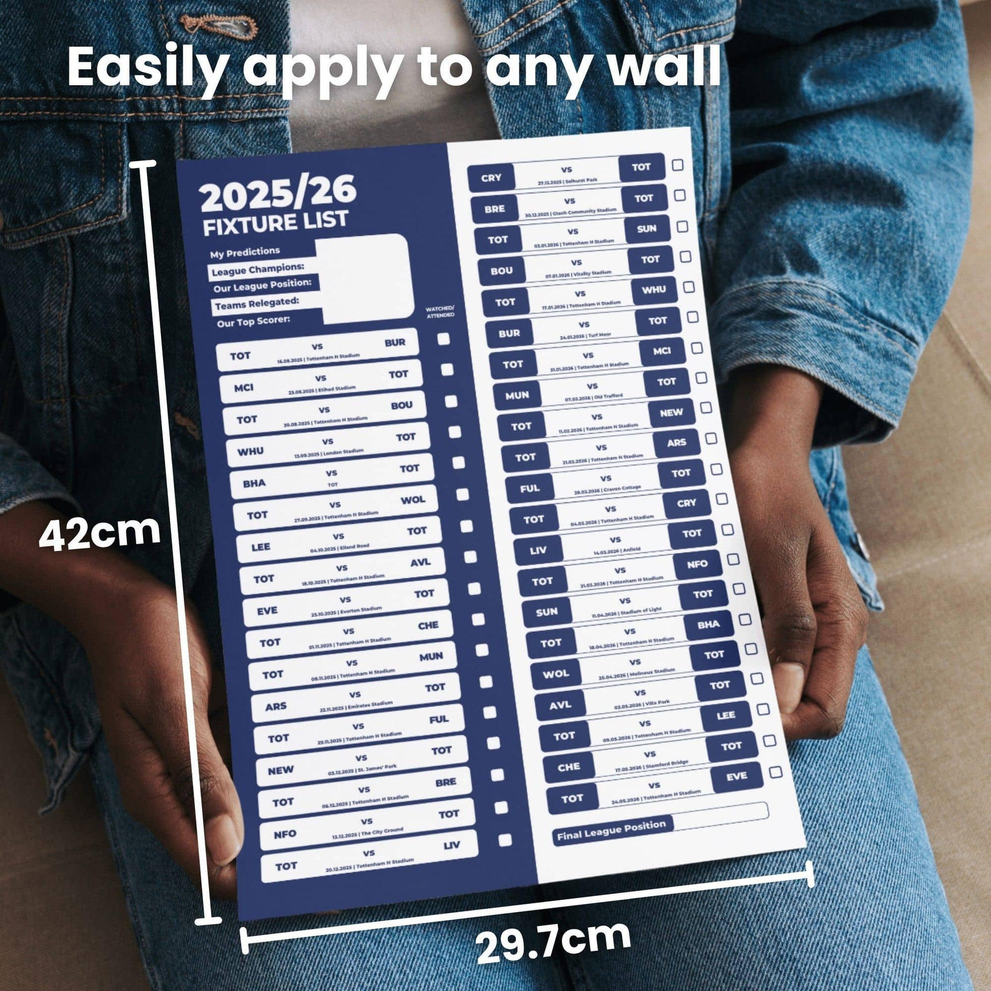 Premier League Clubs - 2025/26 Football Fixture Poster - A3 Size (29.7x42cm)
