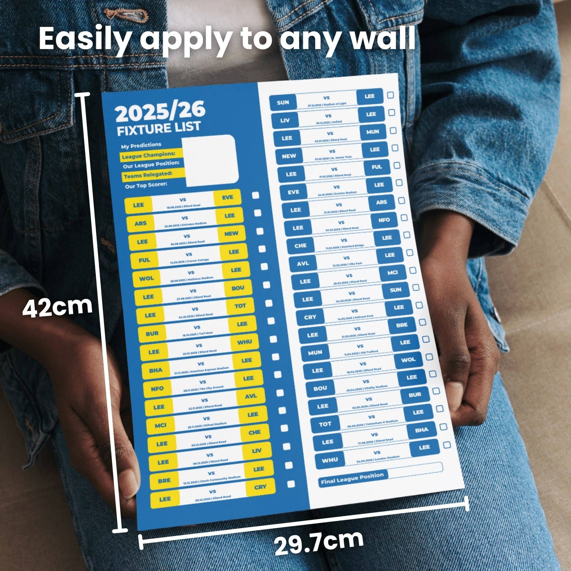 Premier League Clubs - 2025/26 Football Fixture Poster - A3 Size (29.7x42cm)