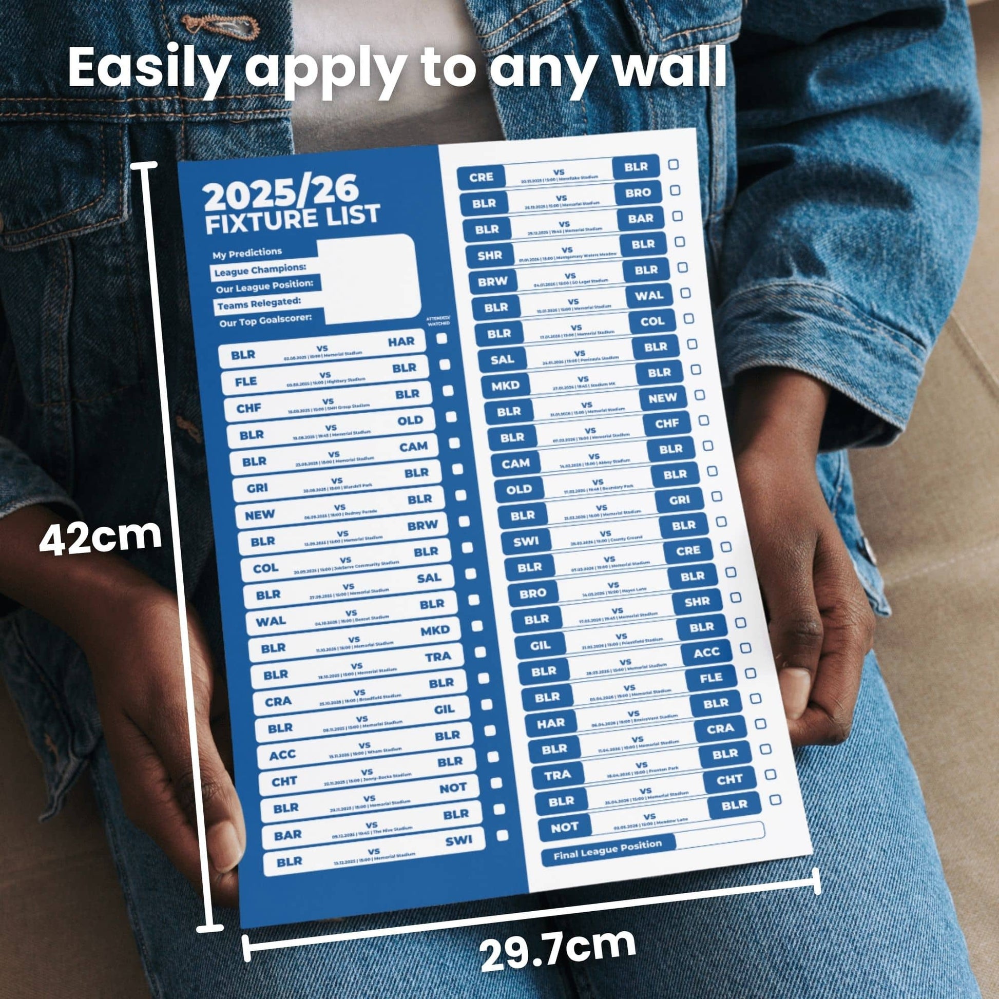 League 2 Clubs - 2025/26 Football Fixture Poster - A3 Size (29.7x42cm)