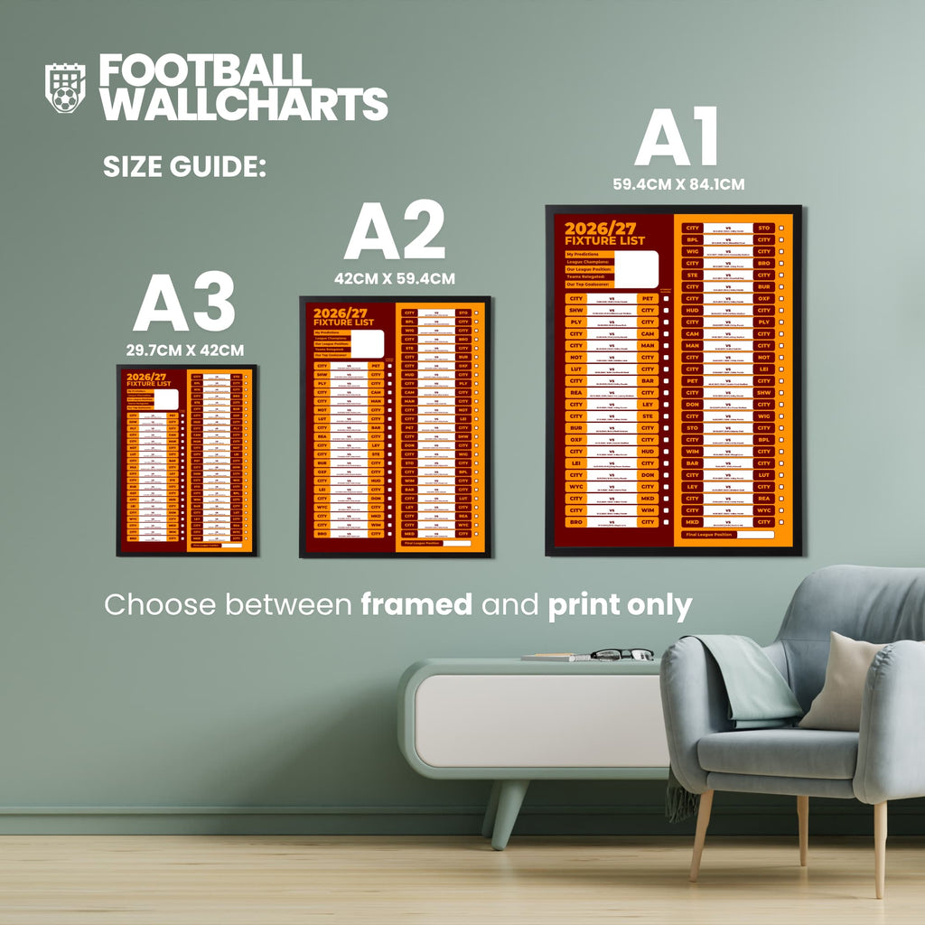 Bradford City — Size Chart