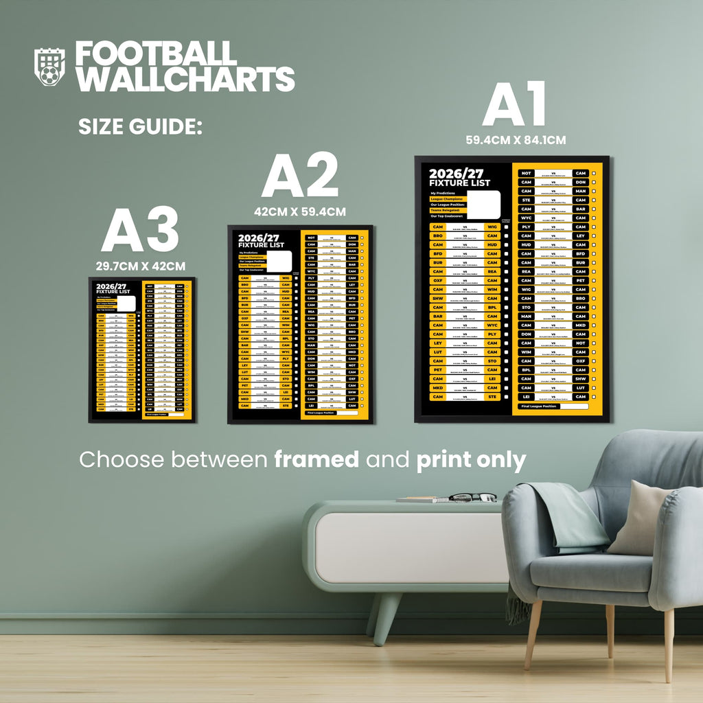 Cambridge United — Size Chart