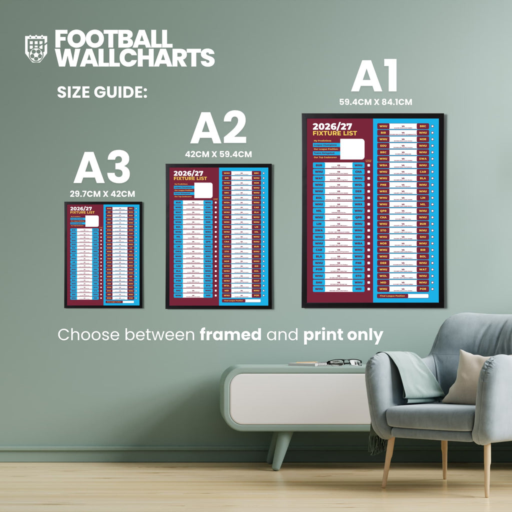 West Ham United — Size Chart