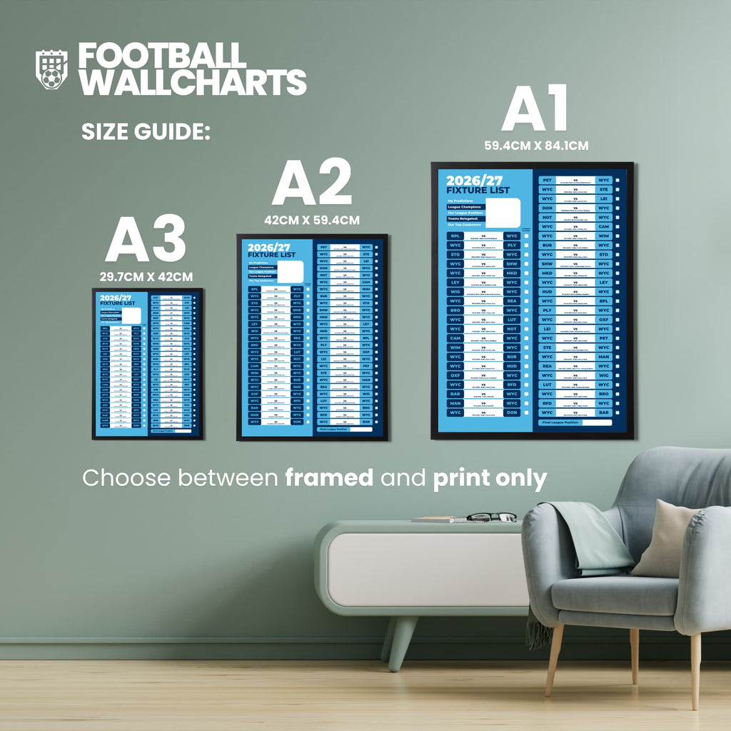Wycombe Wanderers — Size Chart