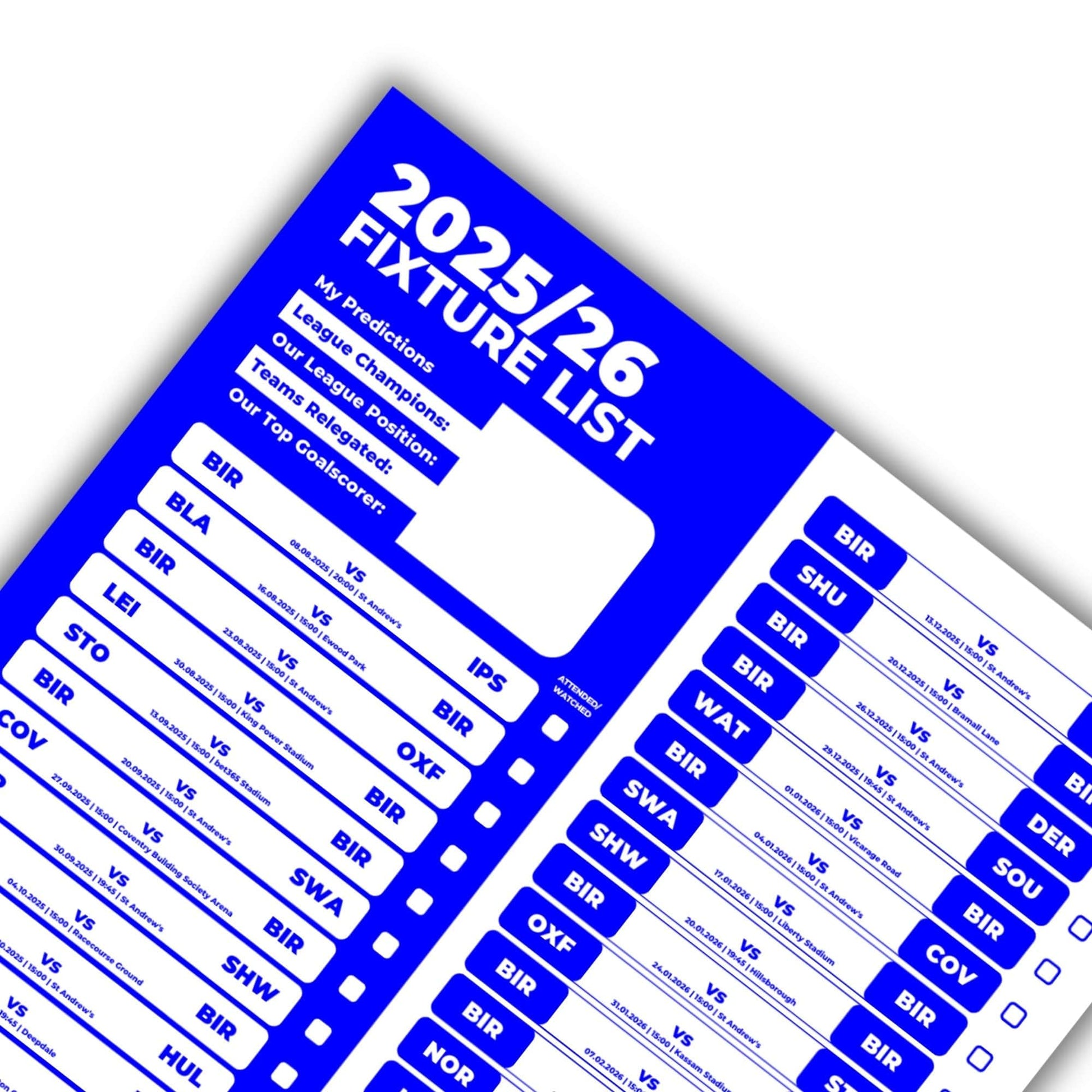 Championship Clubs - 2025/26 Football Fixture Poster - A3 Size (29.7x42cm)