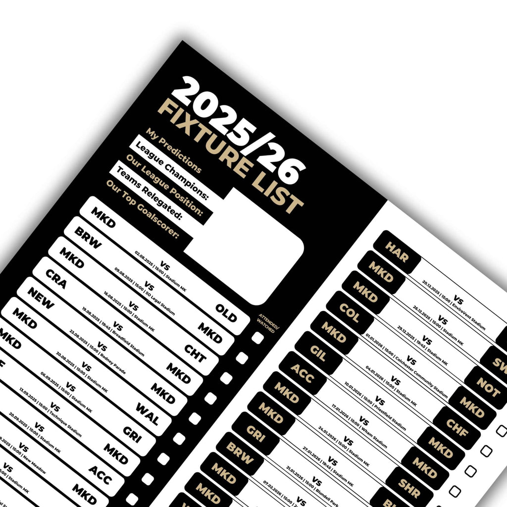 League 2 Clubs - 2025/26 Football Fixture Poster - A3 Size (29.7x42cm)