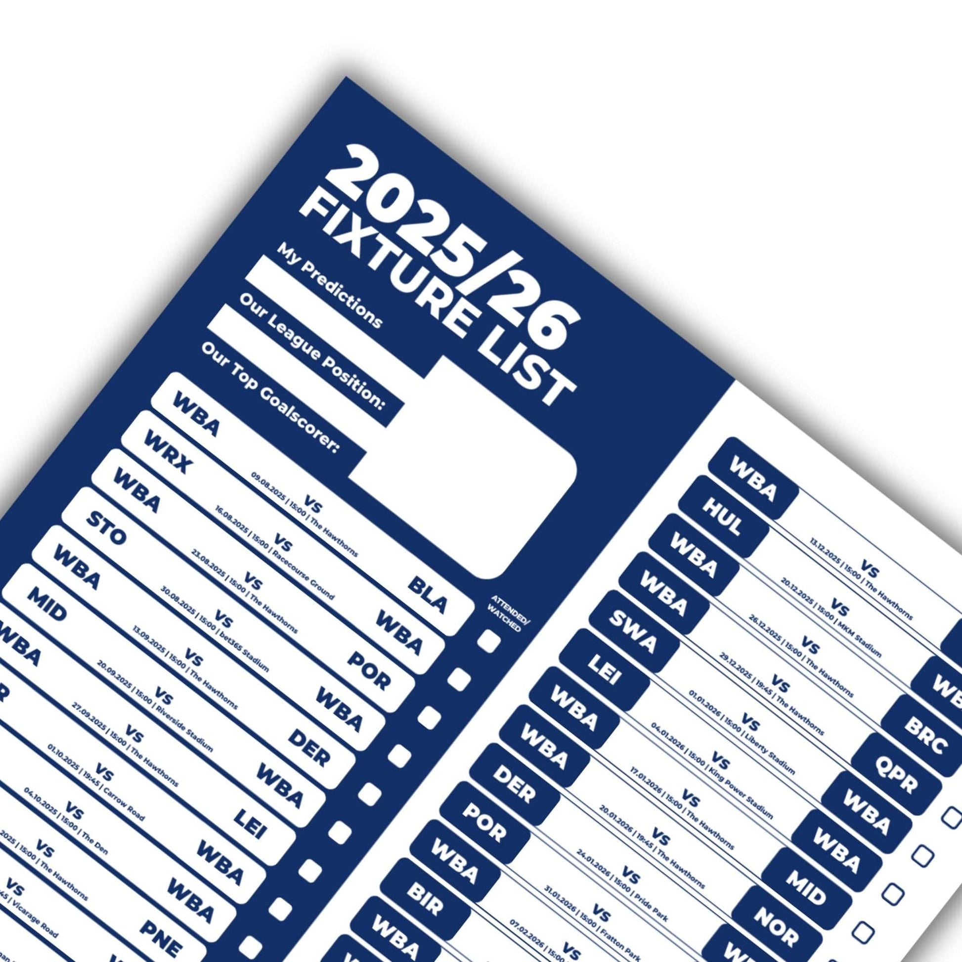 Championship Clubs - 2025/26 Football Fixture Poster - A3 Size (29.7x42cm)