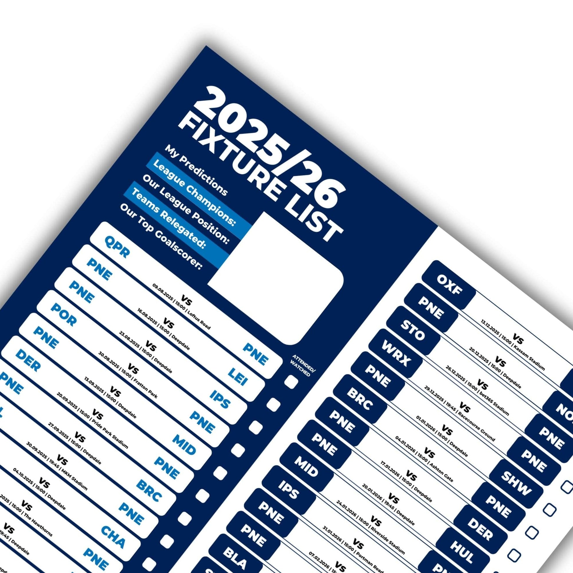 Championship Clubs - 2025/26 Football Fixture Poster - A3 Size (29.7x42cm)